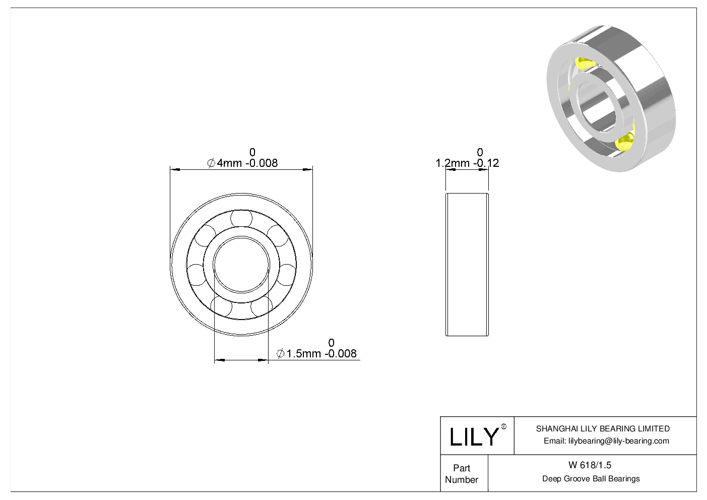 W 618/1.5 Stainless Steel Deep Groove Ball Bearings cad drawing