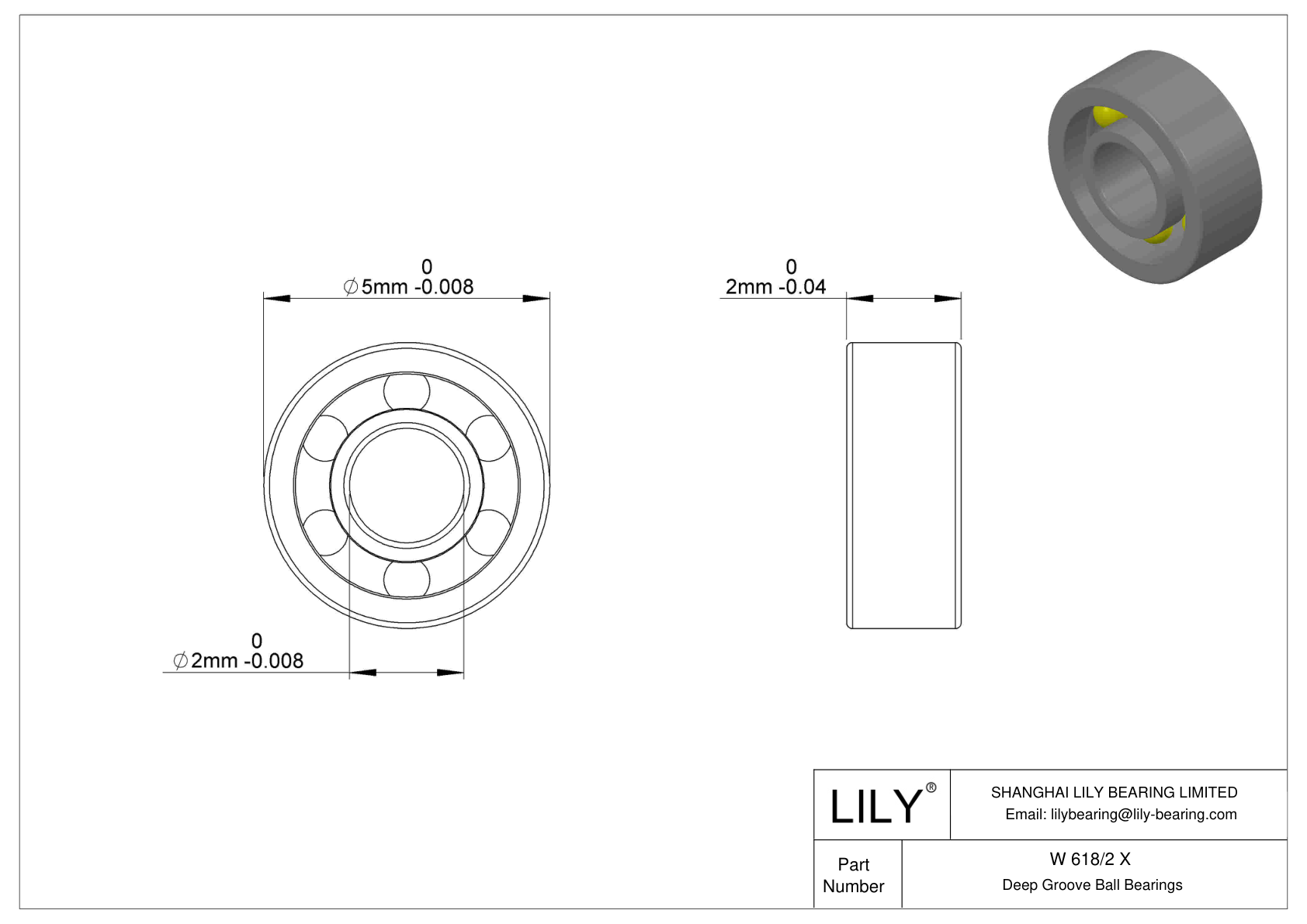 W 618/2 X Stainless Steel Deep Groove Ball Bearings cad drawing