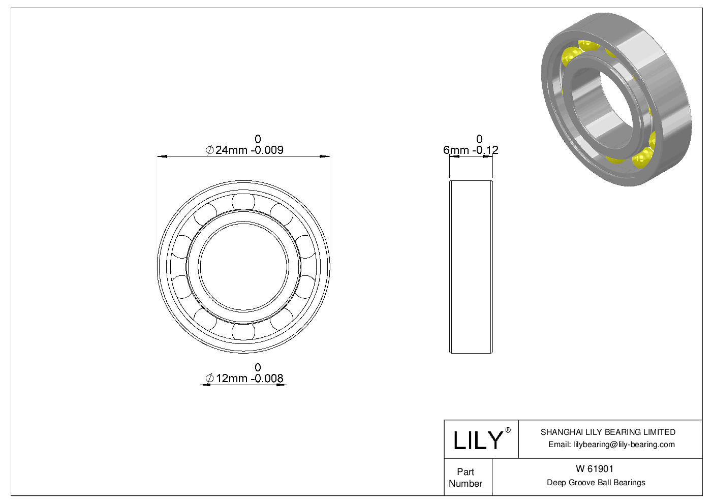 W 61901 Stainless Steel Deep Groove Ball Bearings cad drawing