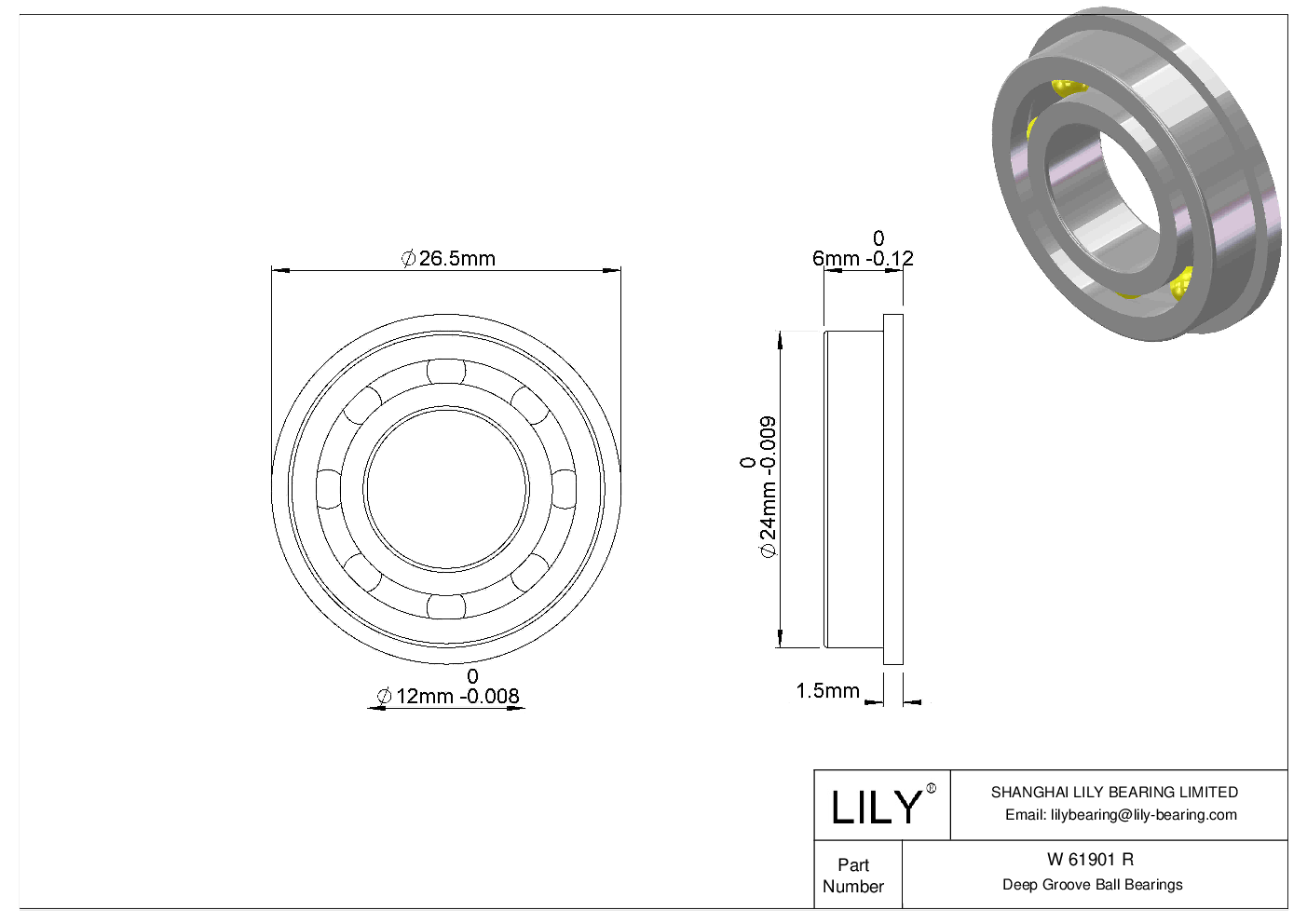 W 61901 R Flanged Ball Bearings cad drawing