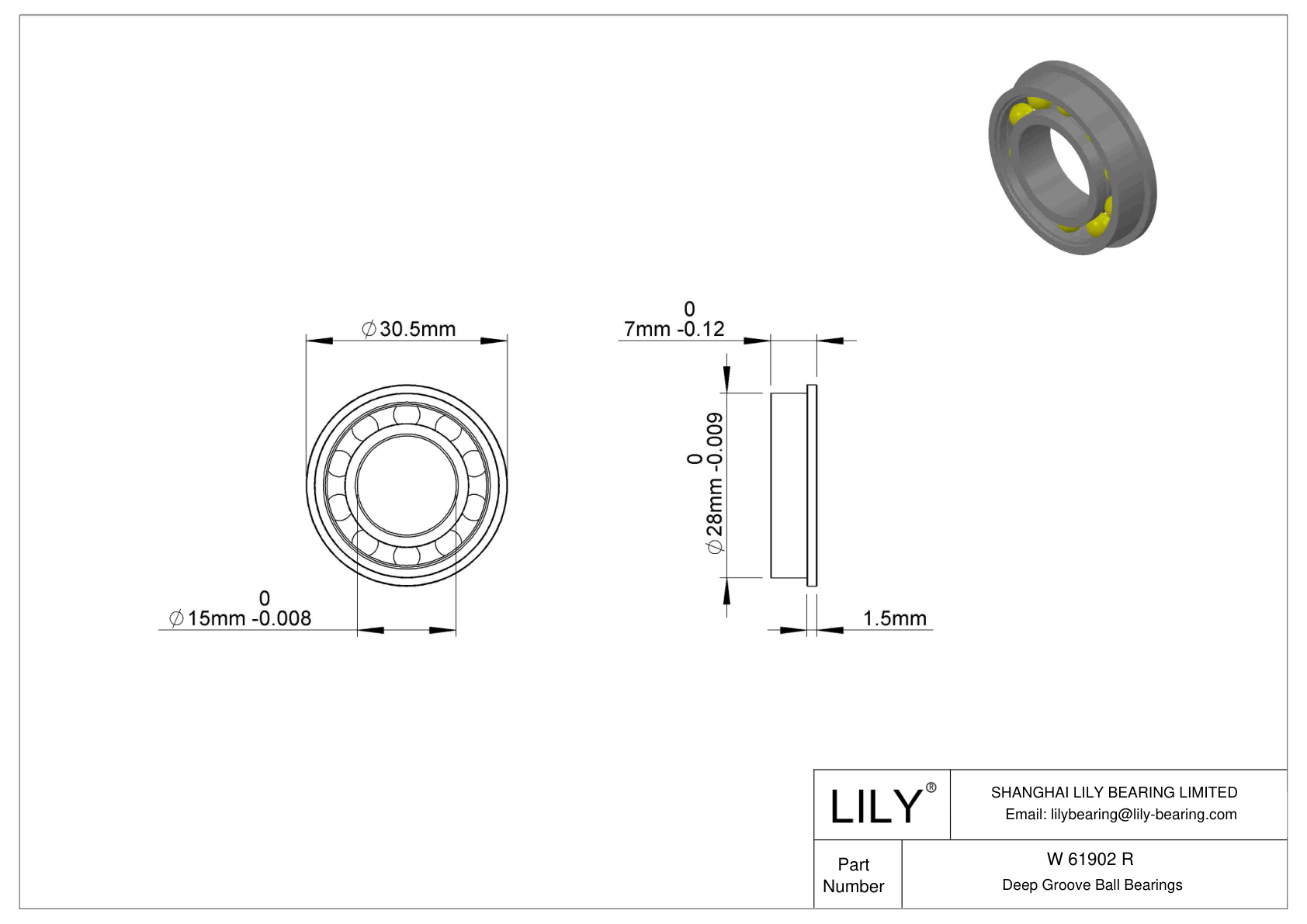 W 61902 R Rodamientos de bolas con pestaña cad drawing