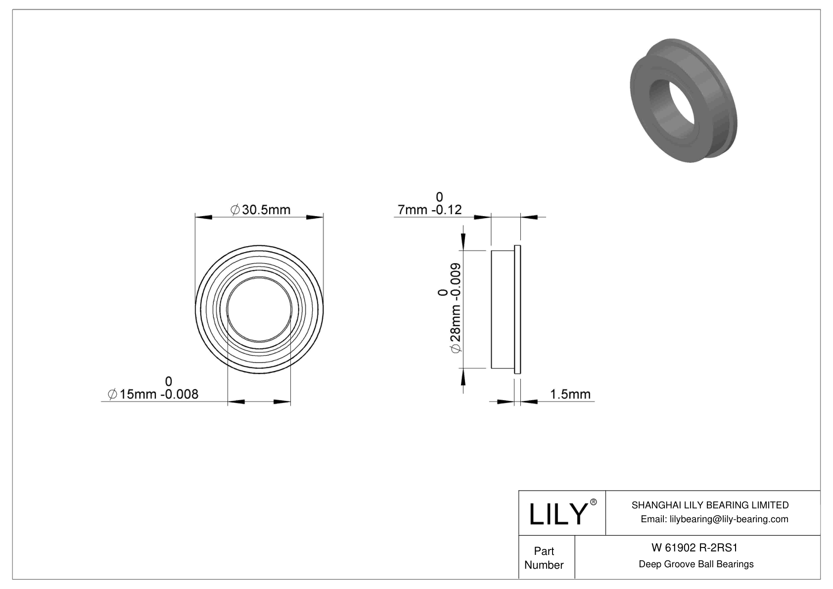 W 61902 R-2RS1 法兰球轴承 cad drawing