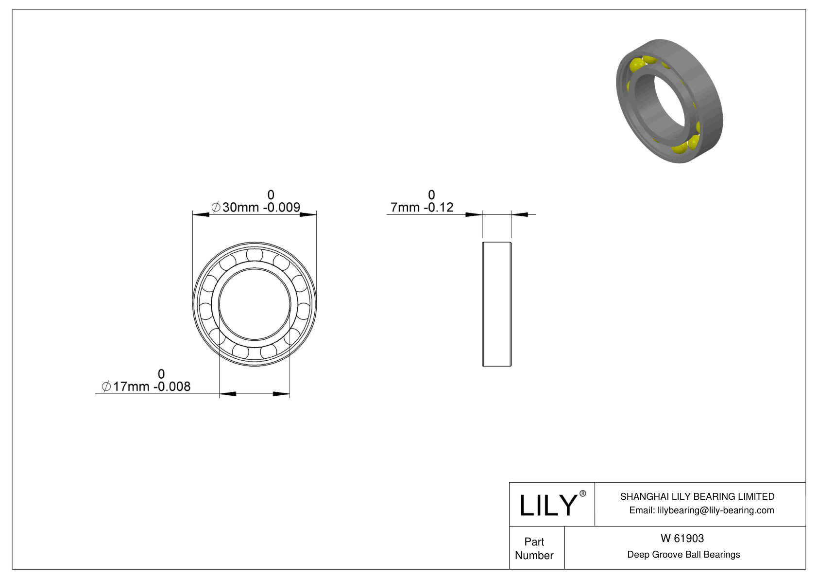 W 61903-2RS1/VT378 Stainless Steel Deep Groove Ball Bearings cad drawing