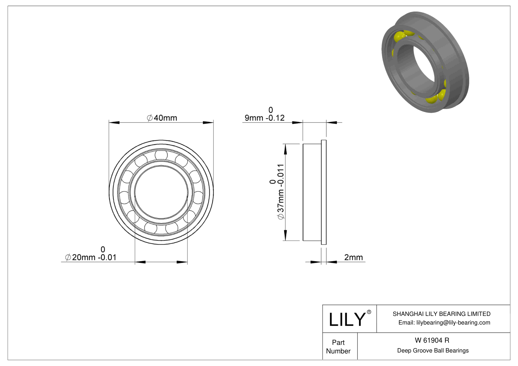 W 61904 R Flanged Ball Bearings cad drawing