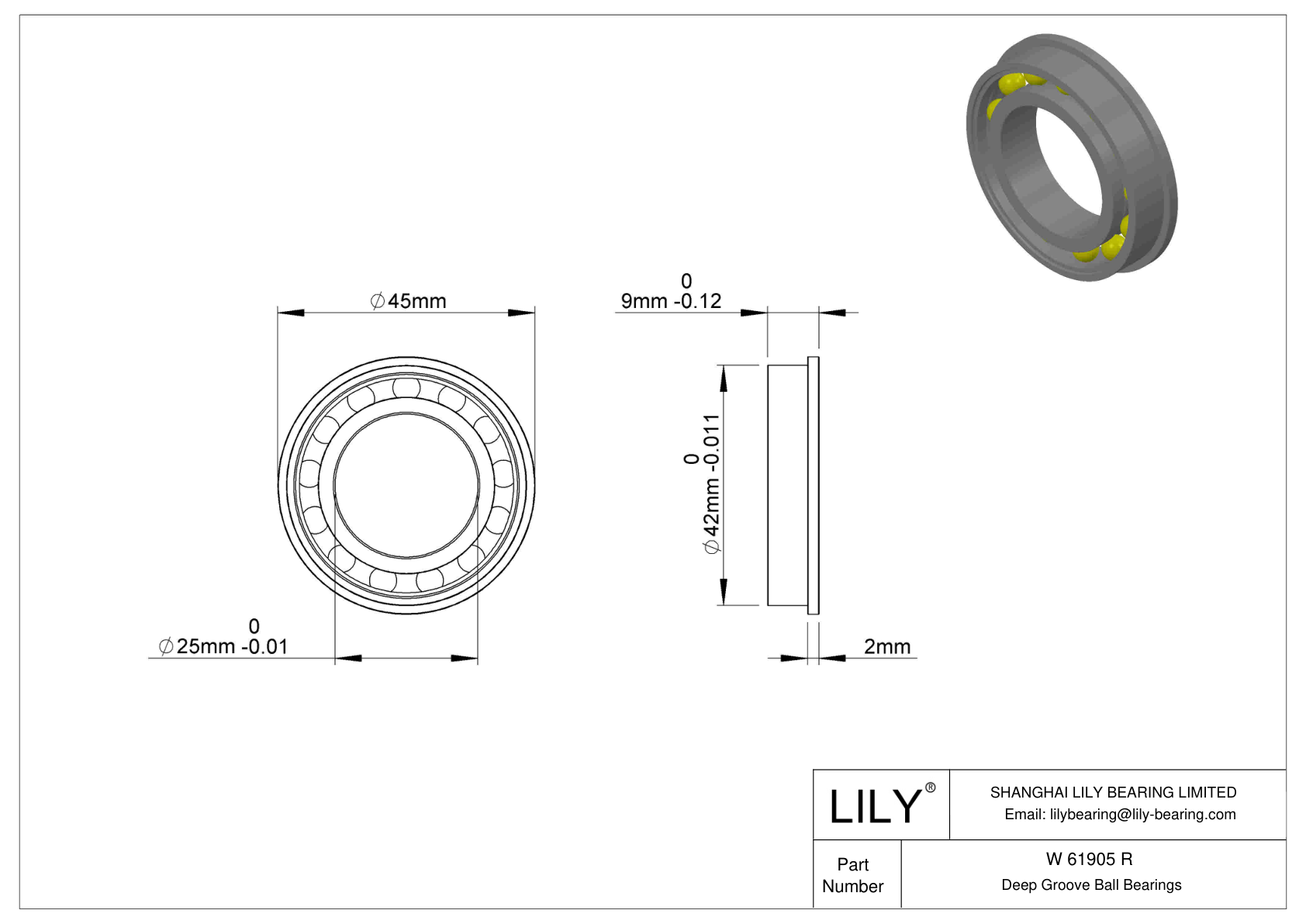 W 61905 R Flanged Ball Bearings cad drawing