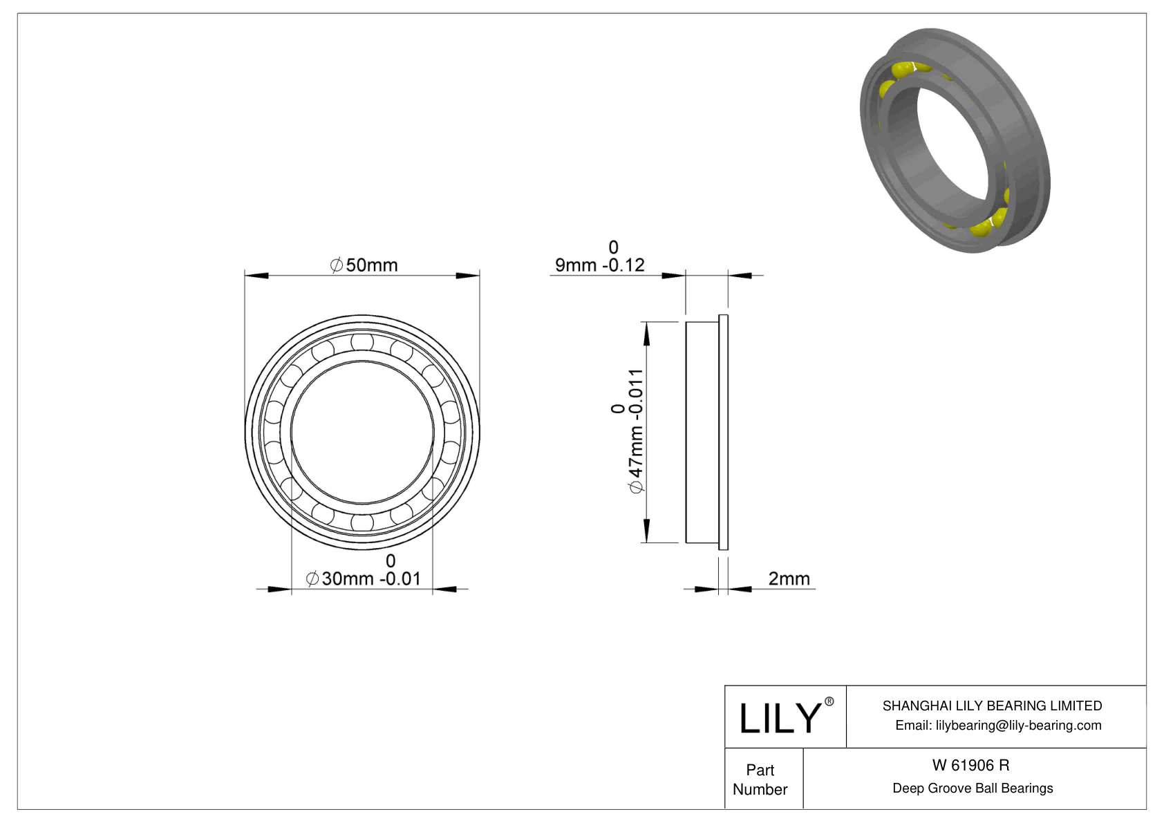 W 61906 R Flanged Ball Bearings cad drawing