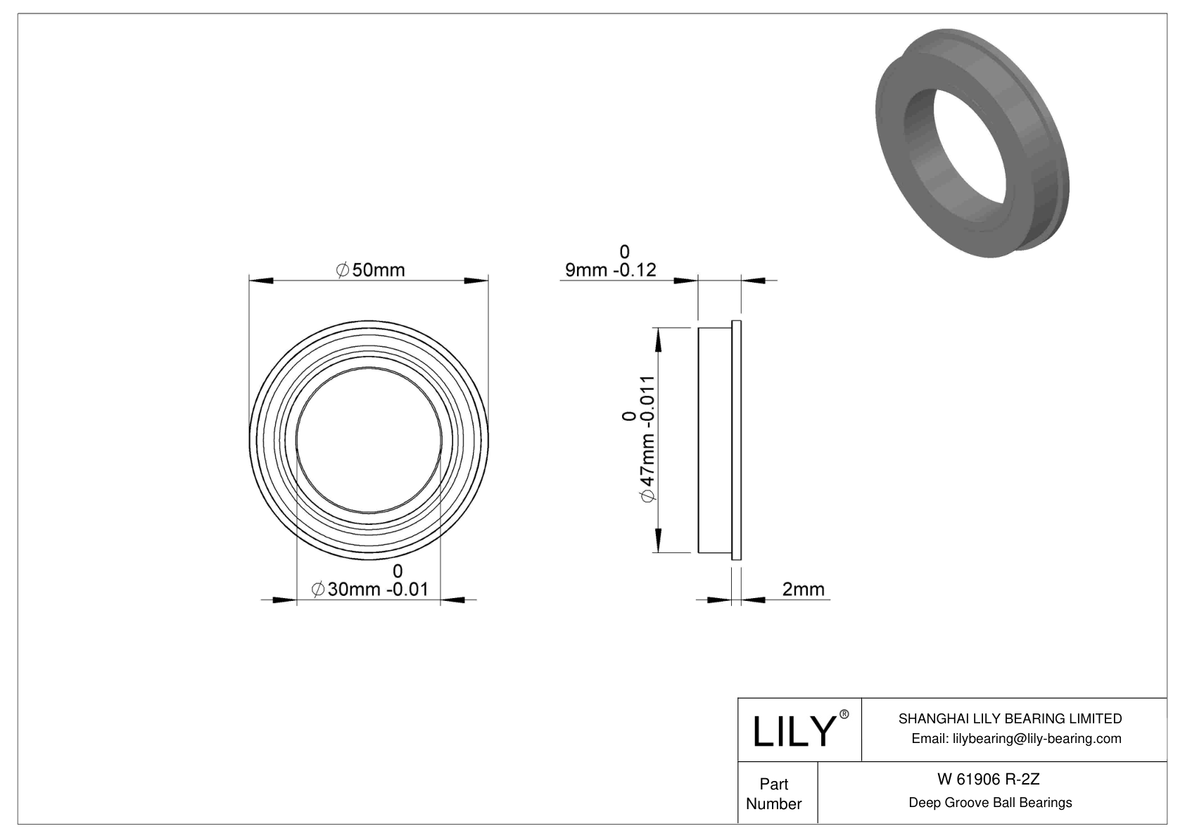 W 61906 R-2Z Flanged Ball Bearings cad drawing