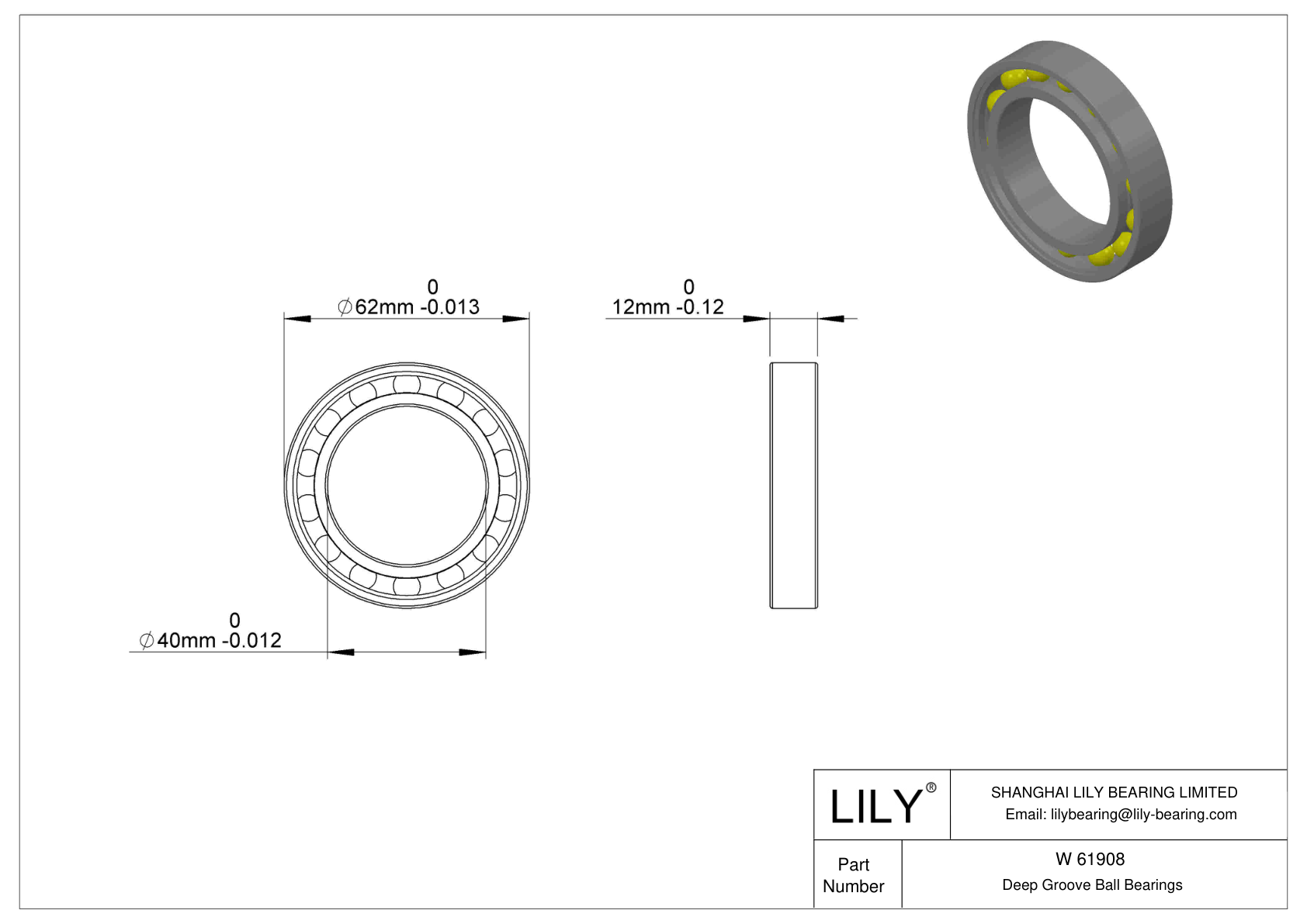 W 61908 Stainless Steel Deep Groove Ball Bearings cad drawing