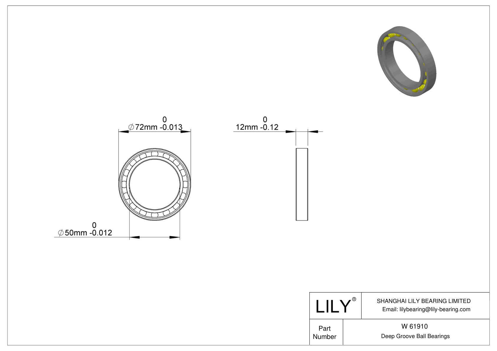 W 61910 Stainless Steel Deep Groove Ball Bearings cad drawing