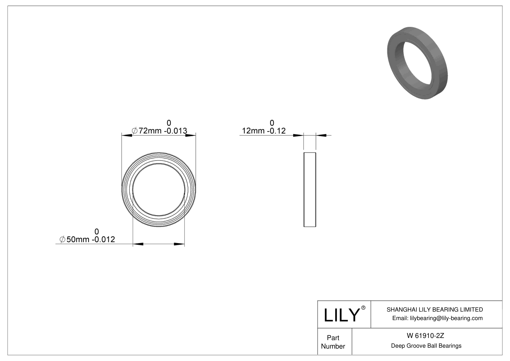 W 61910-2Z Rodamientos rígidos de bolas de acero inoxidable cad drawing