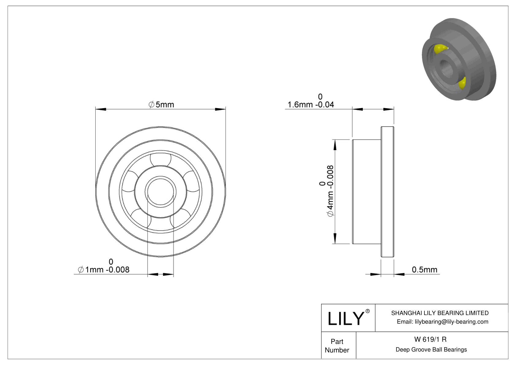 W 619/1 R Flanged Ball Bearings cad drawing