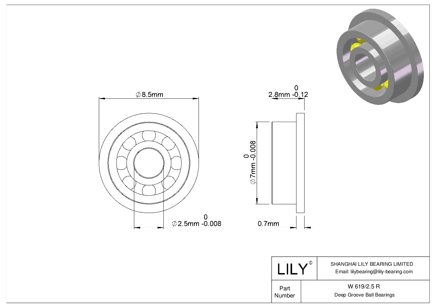 W 619/2.5 R Flanged Ball Bearings cad drawing