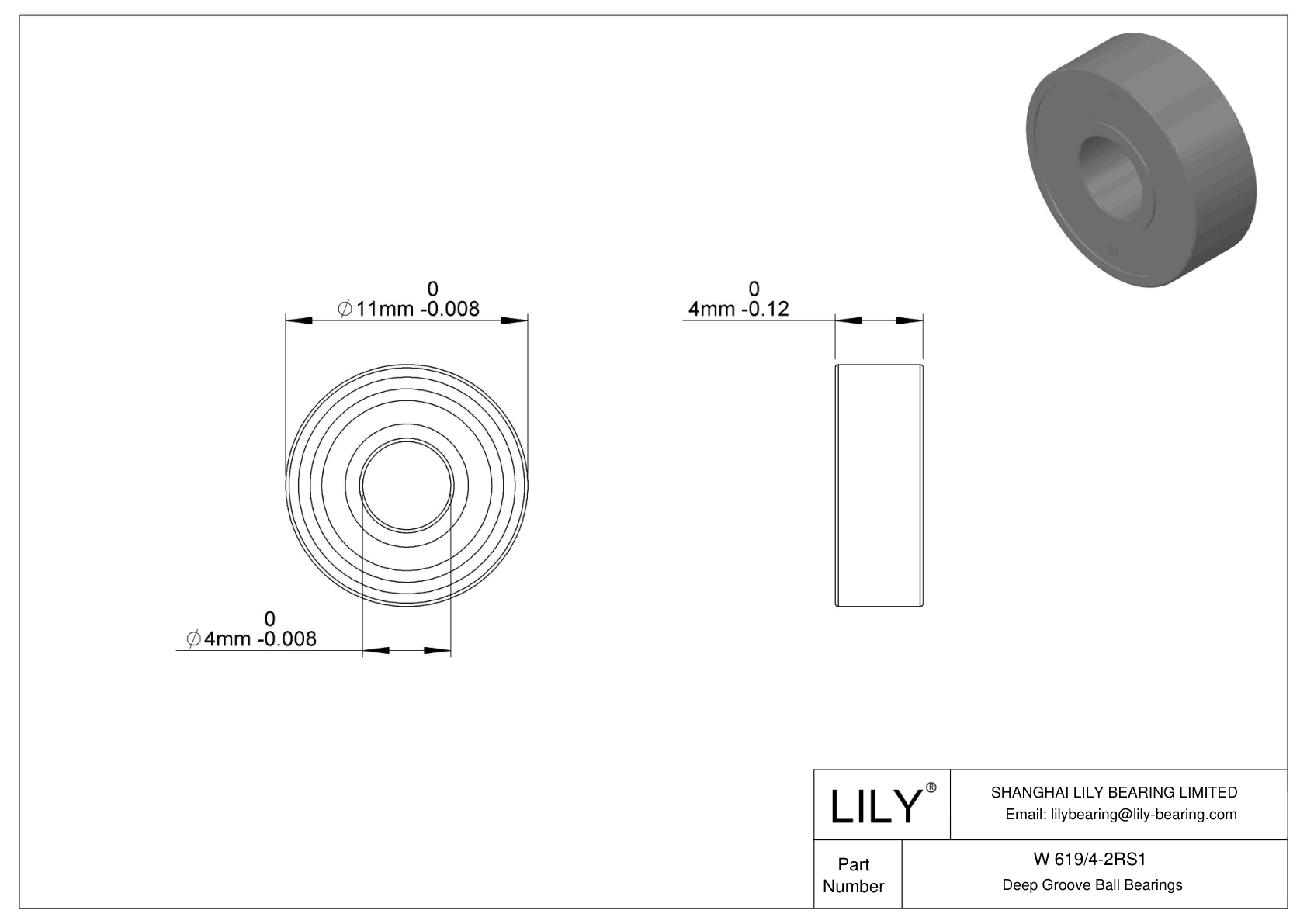 W 619/4-2RS1 Stainless Steel Deep Groove Ball Bearings cad drawing