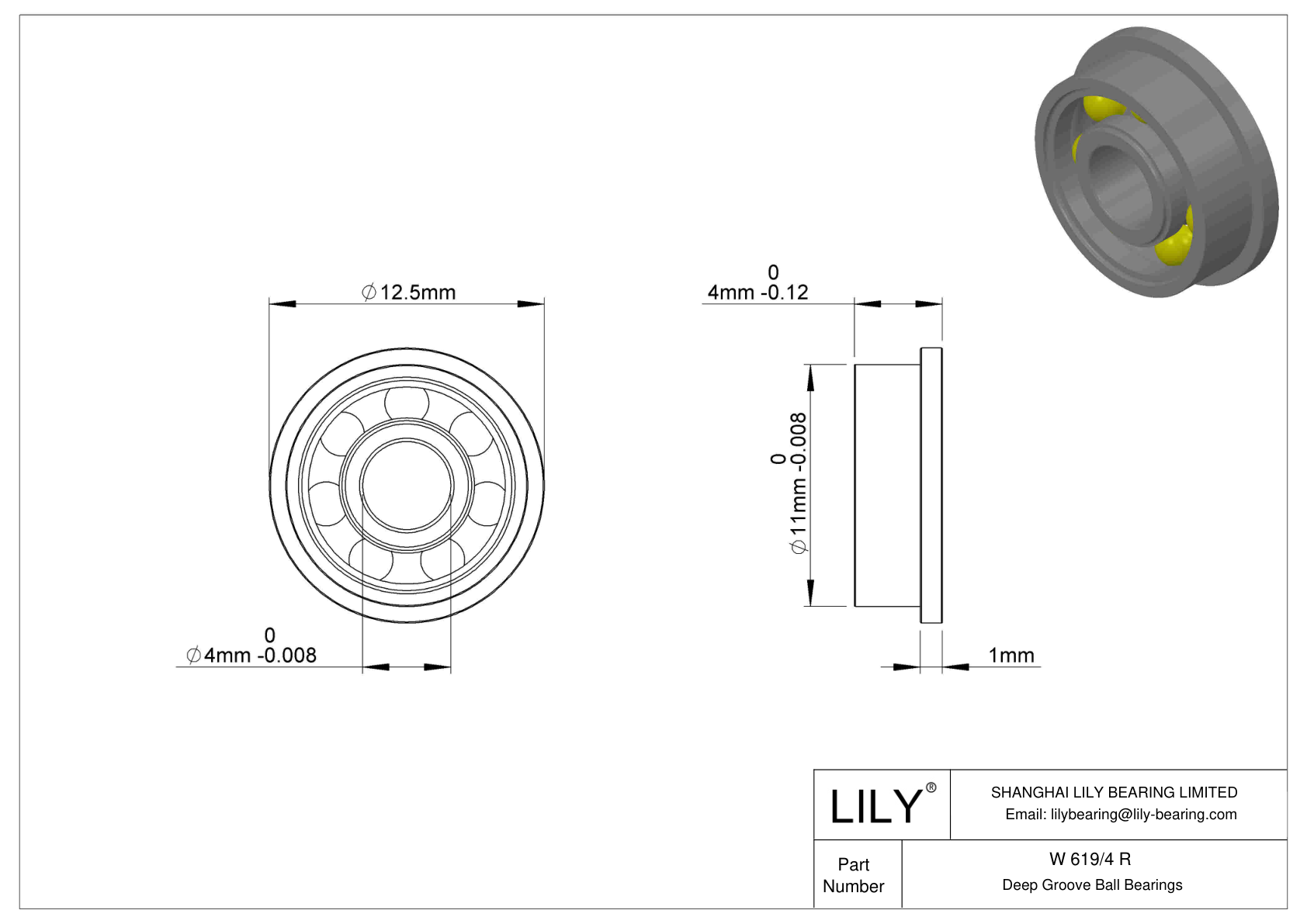 W 619/4 R Flanged Ball Bearings cad drawing