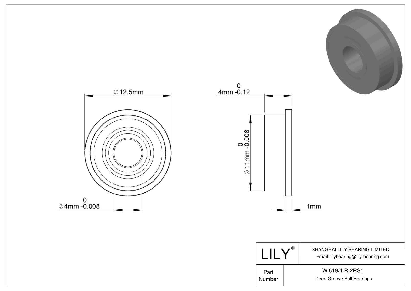 W 619/4 R-2RS1 Flanged Ball Bearings cad drawing