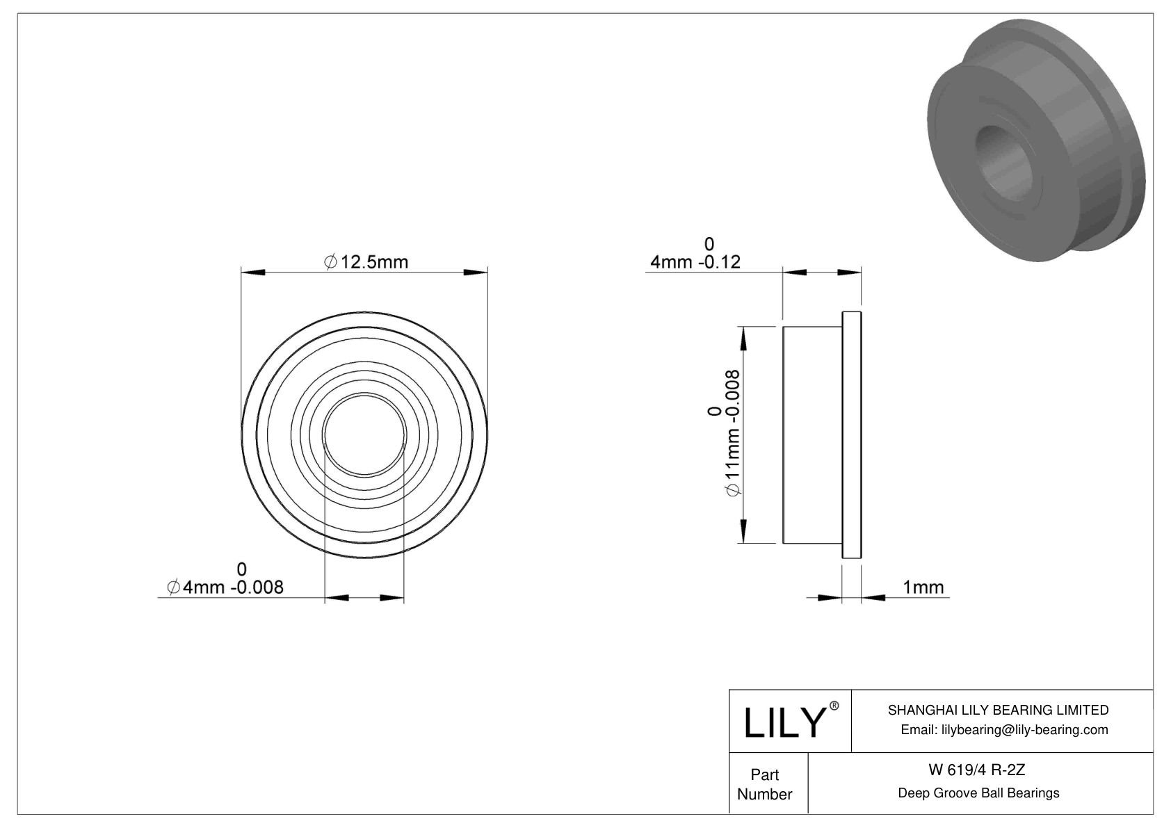 W 619/4 R-2Z Flanged Ball Bearings cad drawing