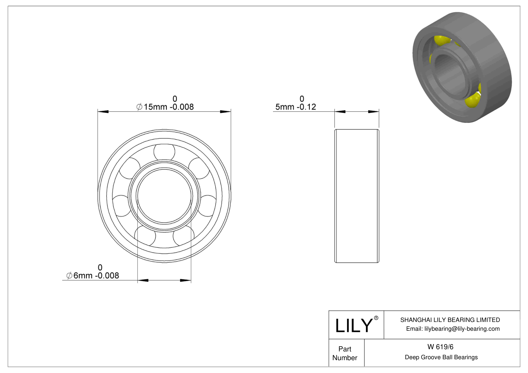 W 619/6 Rodamientos rígidos de bolas de acero inoxidable cad drawing