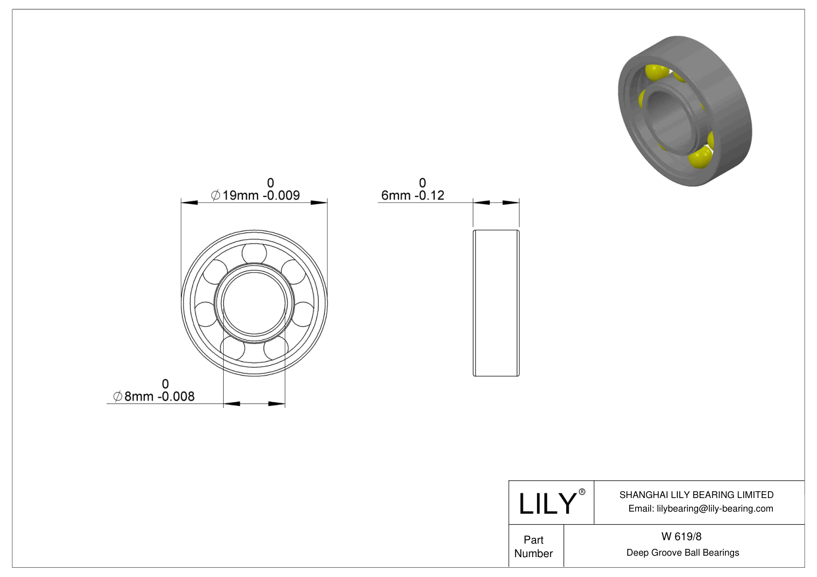 W 619/8 Rodamientos rígidos de bolas de acero inoxidable cad drawing