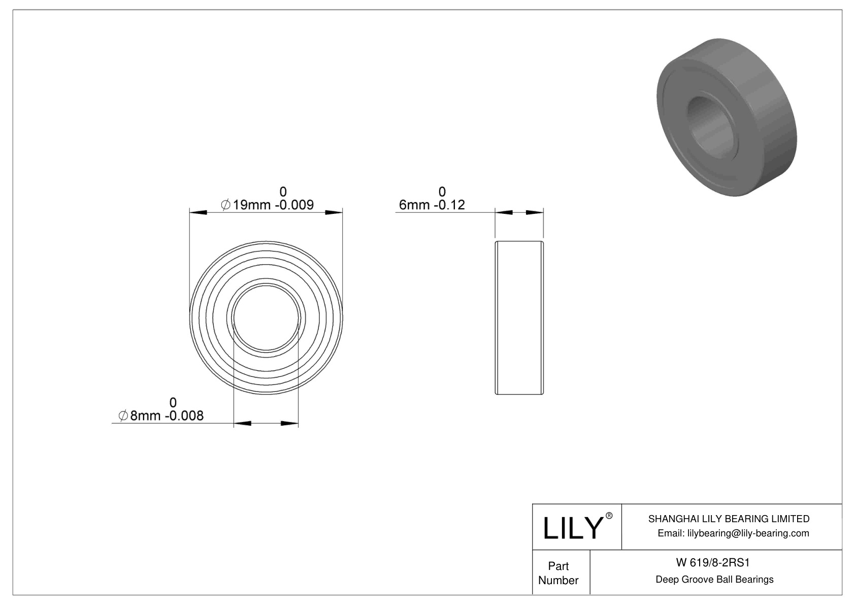 W 619/8-2RS1 Stainless Steel Deep Groove Ball Bearings cad drawing