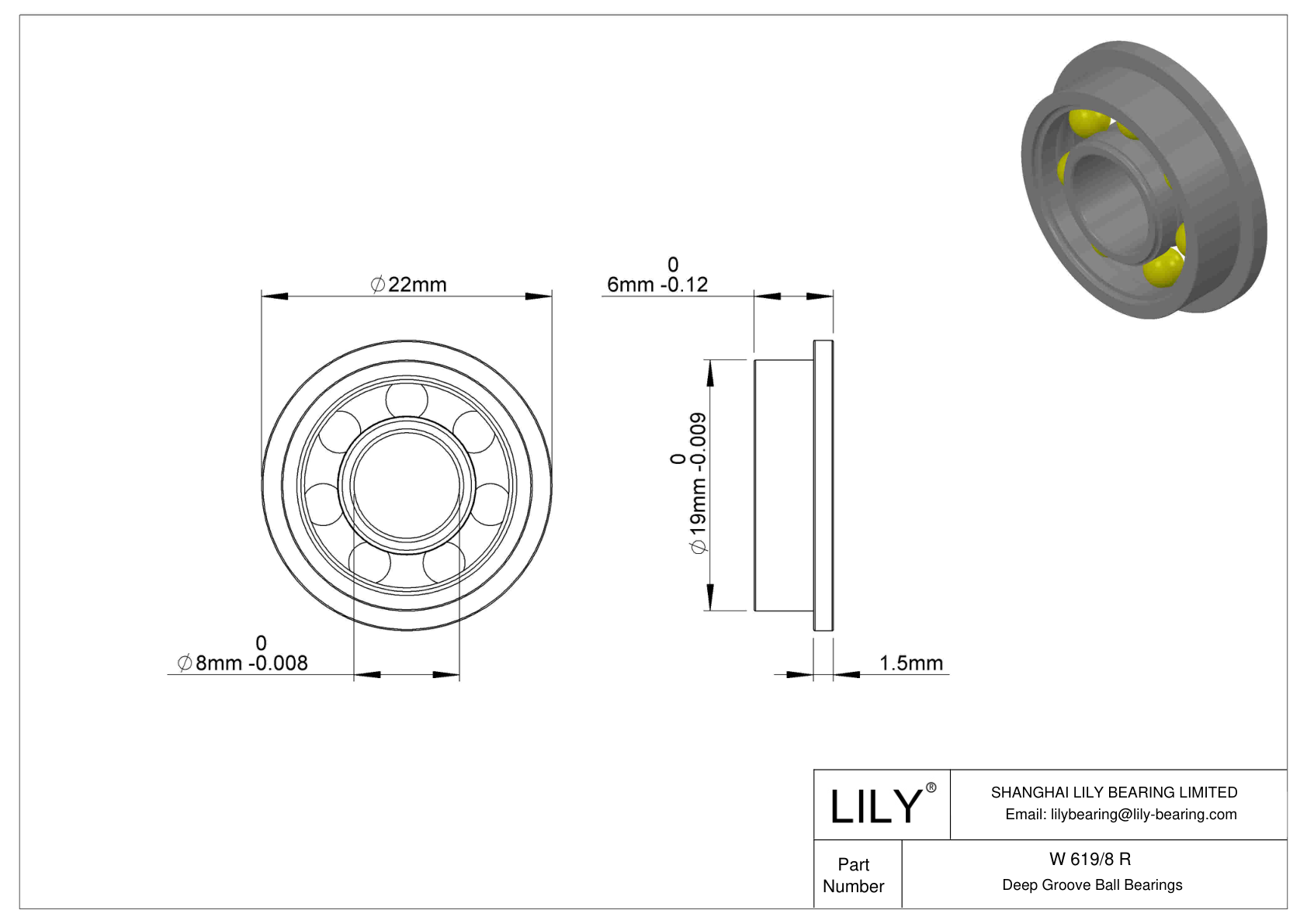 W 619/8 R Flanged Ball Bearings cad drawing