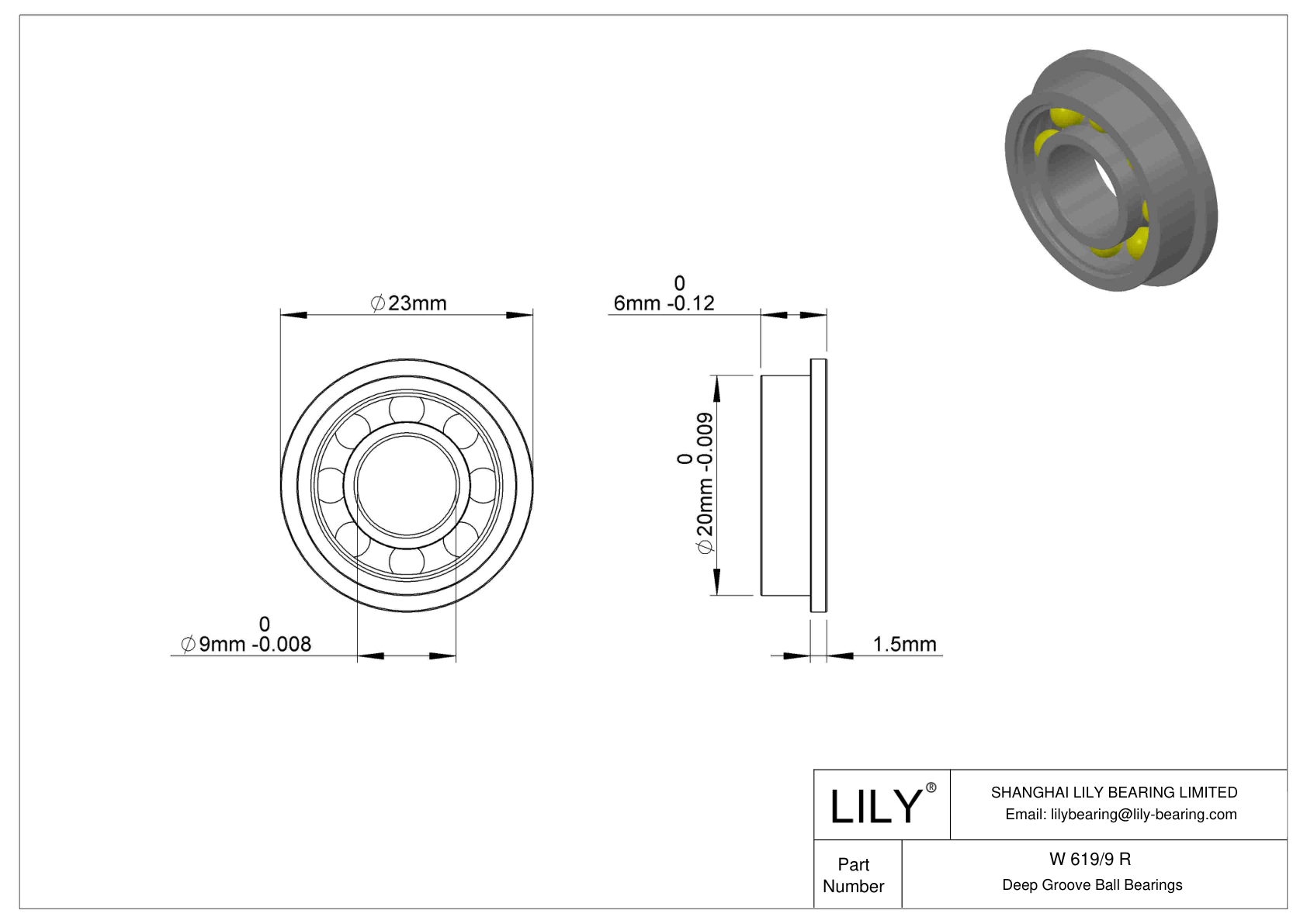 W 619/9 R Flanged Ball Bearings cad drawing