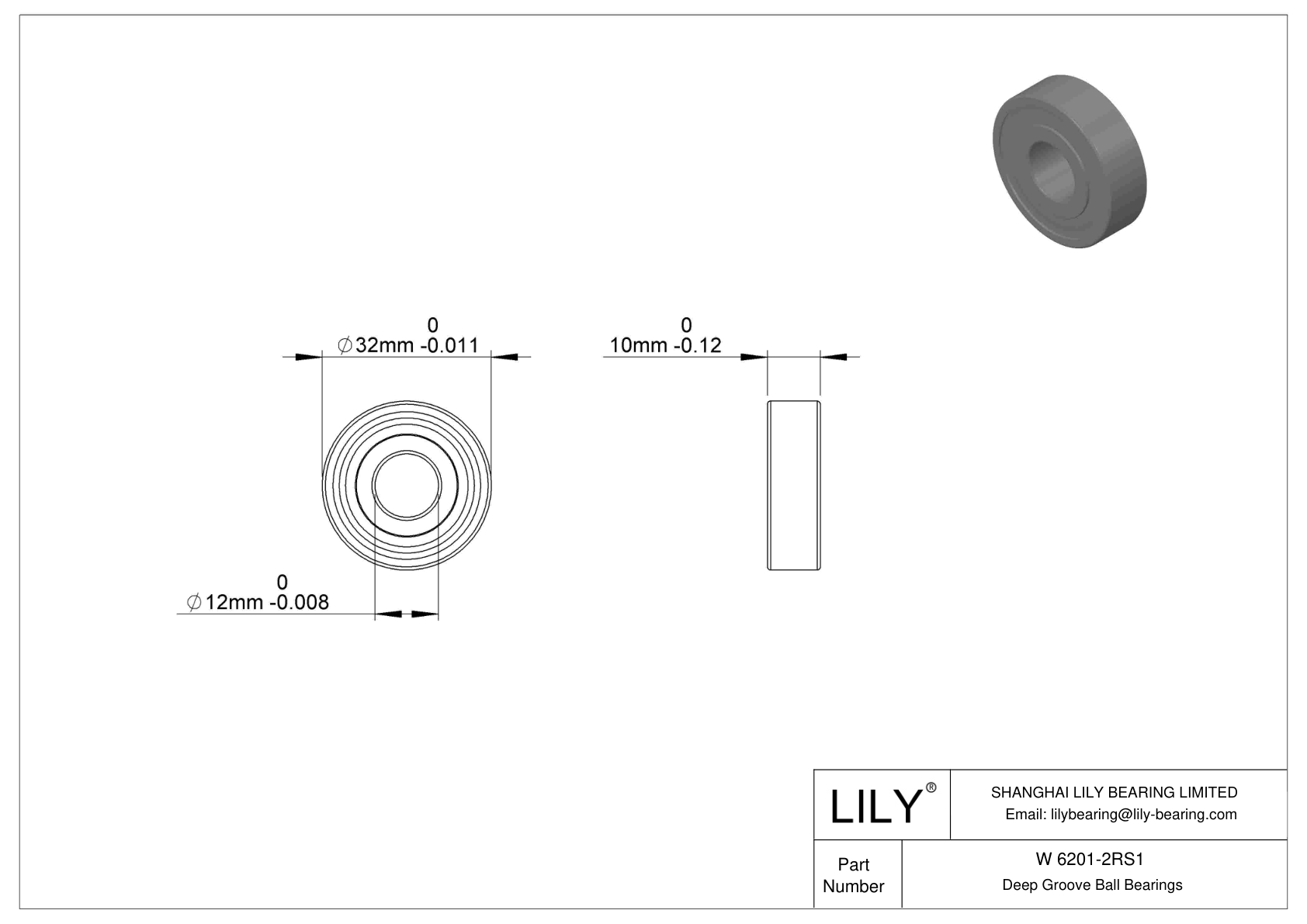 W 6201-2RS1 不锈钢深沟球轴承 cad drawing