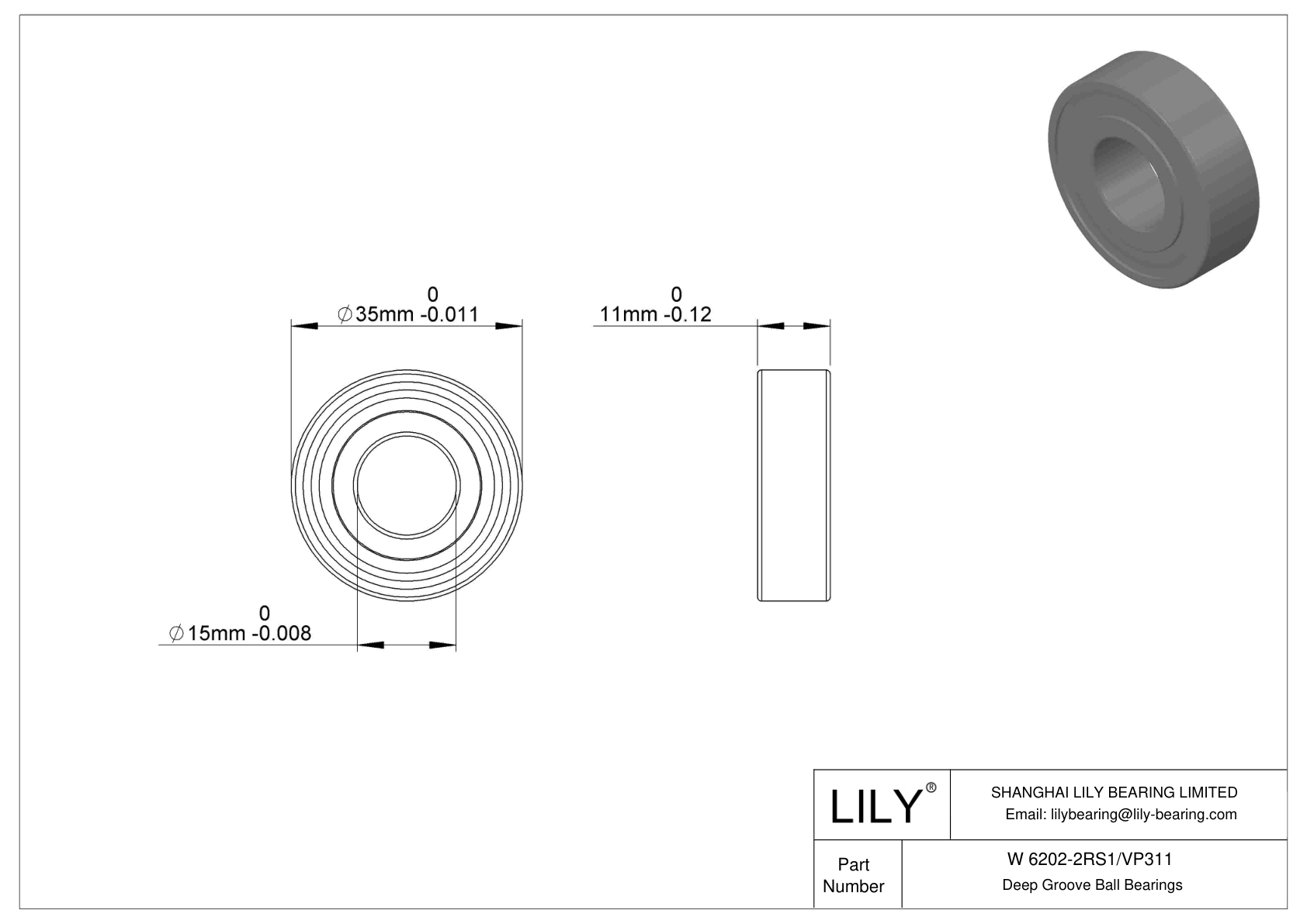 W 6202-2RS1/VP311 不锈钢深沟球轴承 cad drawing