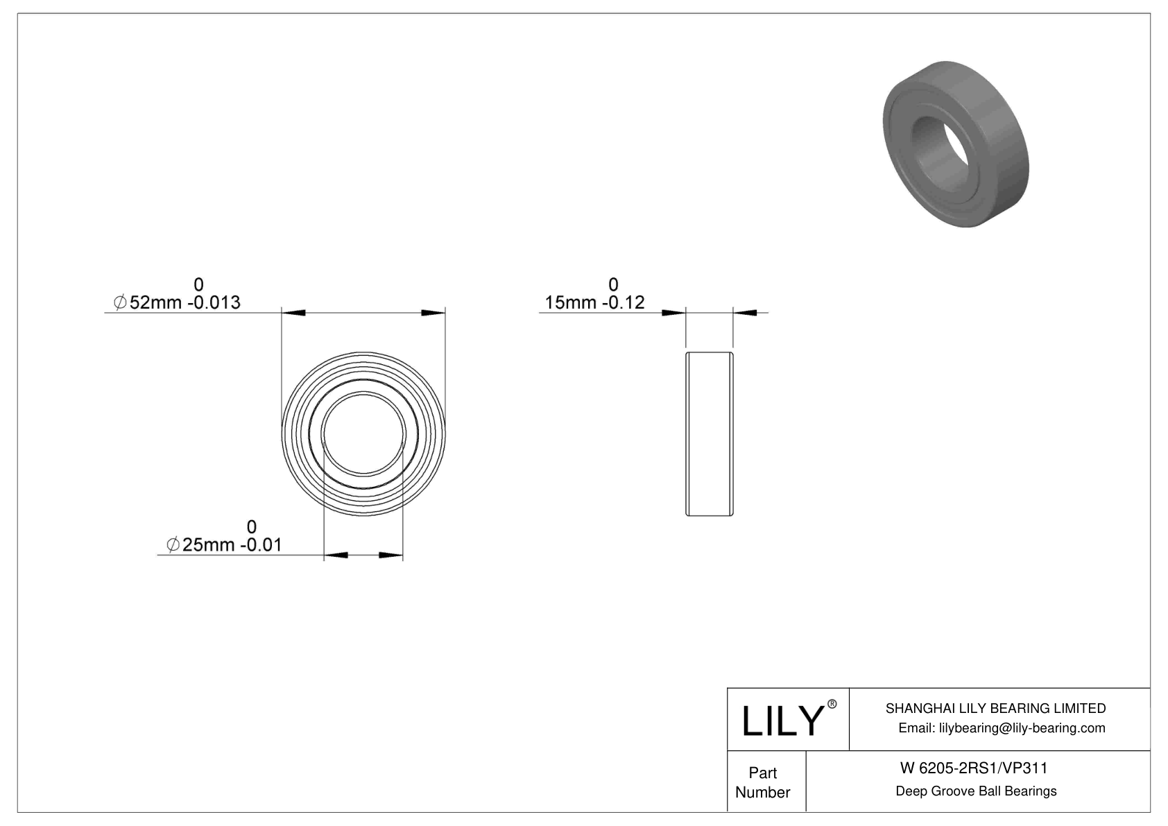 W 6205-2RS1/VP311 不锈钢深沟球轴承 cad drawing