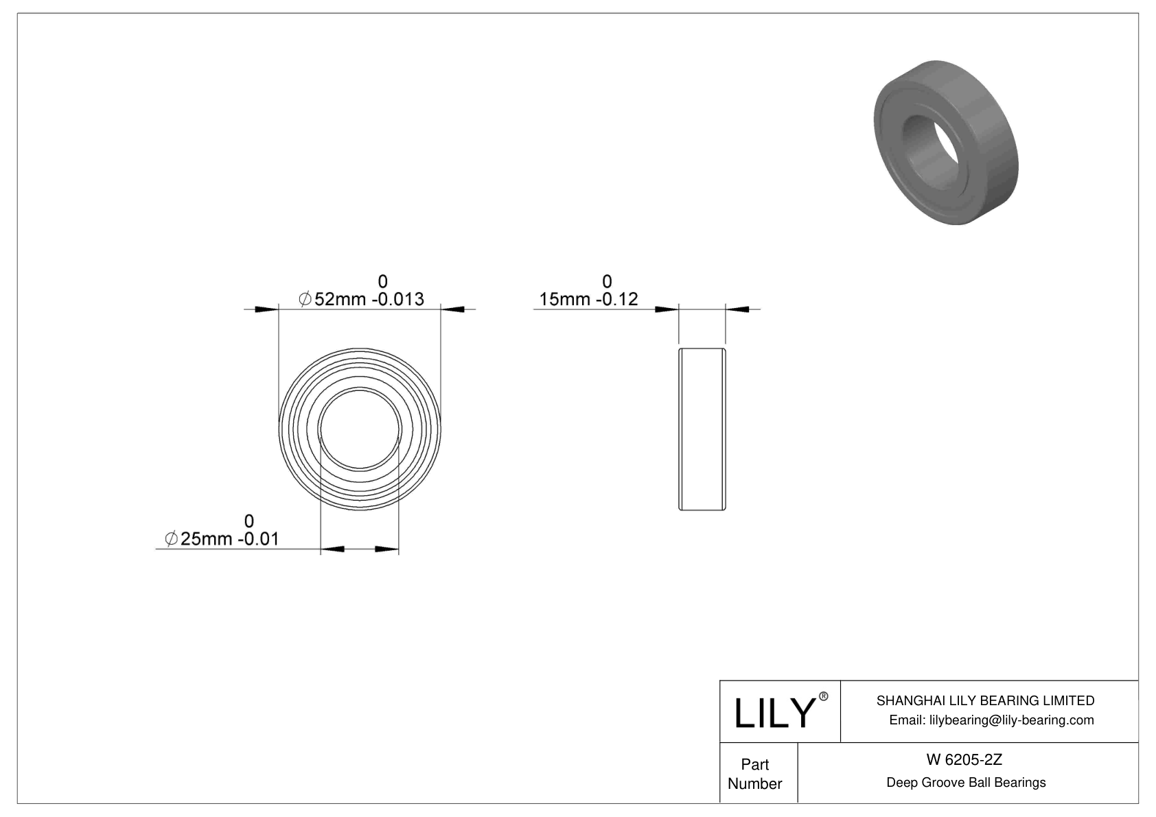 W 6205-2Z 不锈钢深沟球轴承 cad drawing