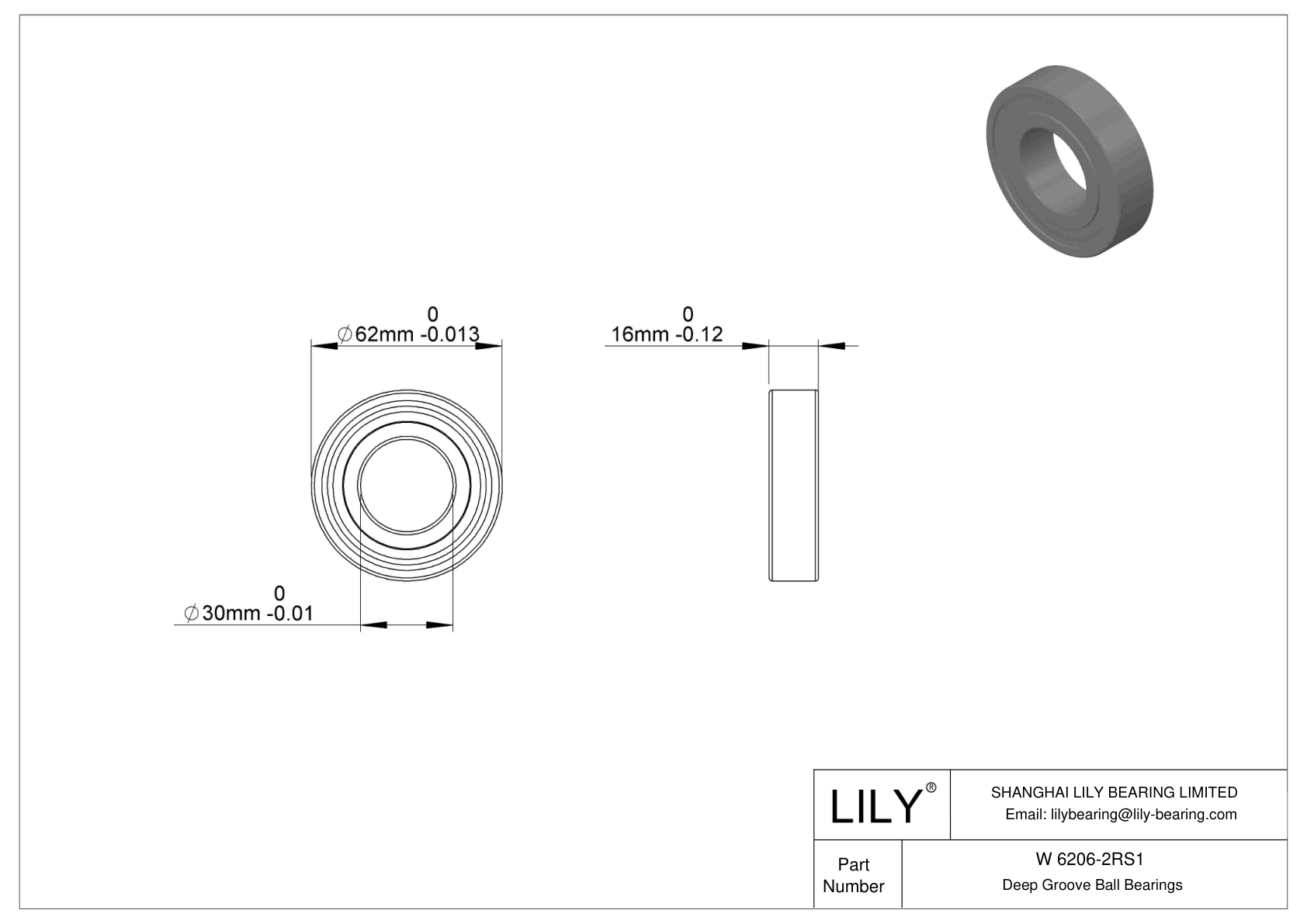 W 6206-2RS1 不锈钢深沟球轴承 cad drawing