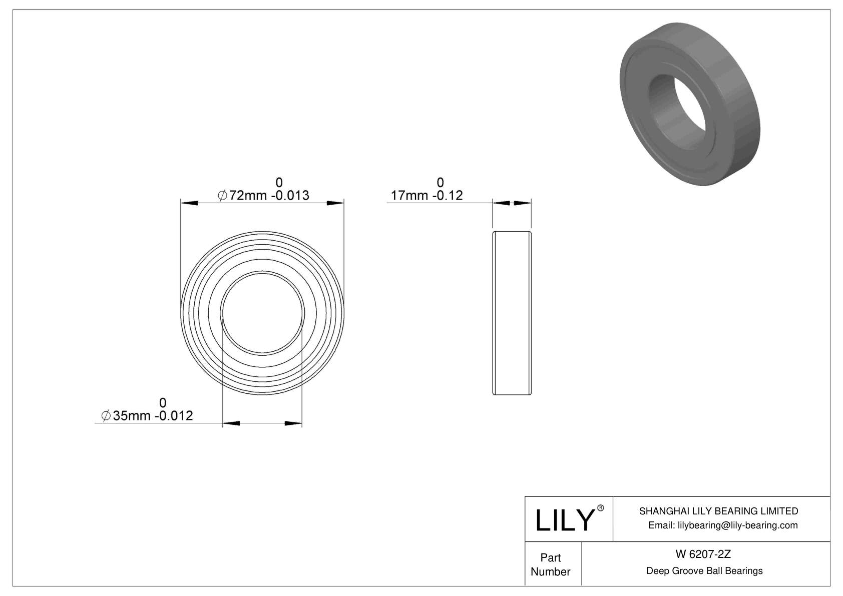 W 6207-2Z 不锈钢深沟球轴承 cad drawing