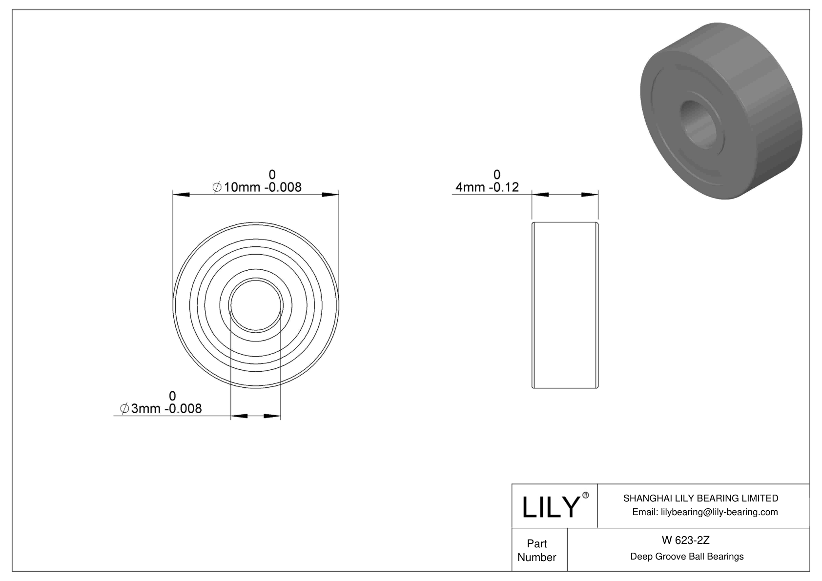 W 623-2Z Rodamientos rígidos de bolas de acero inoxidable cad drawing