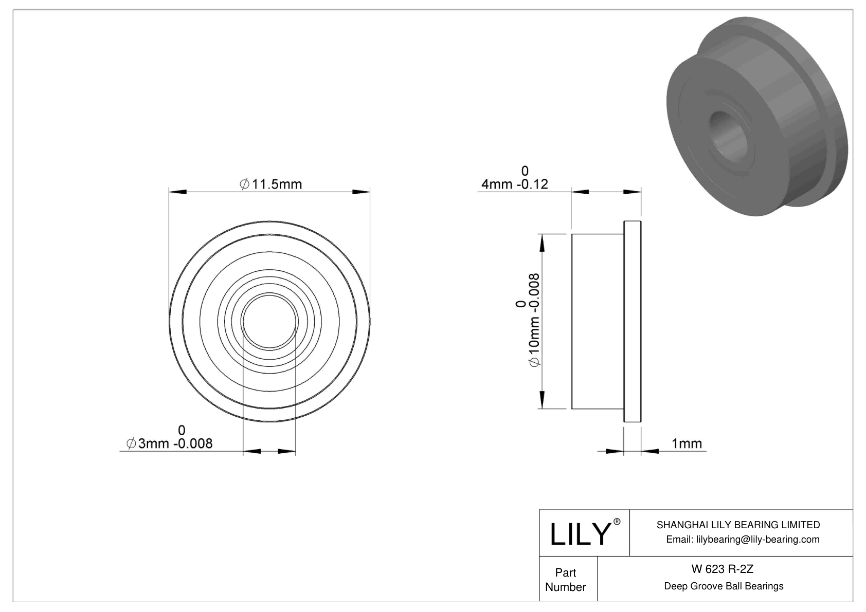 W 623 R-2Z 法兰球轴承 cad drawing