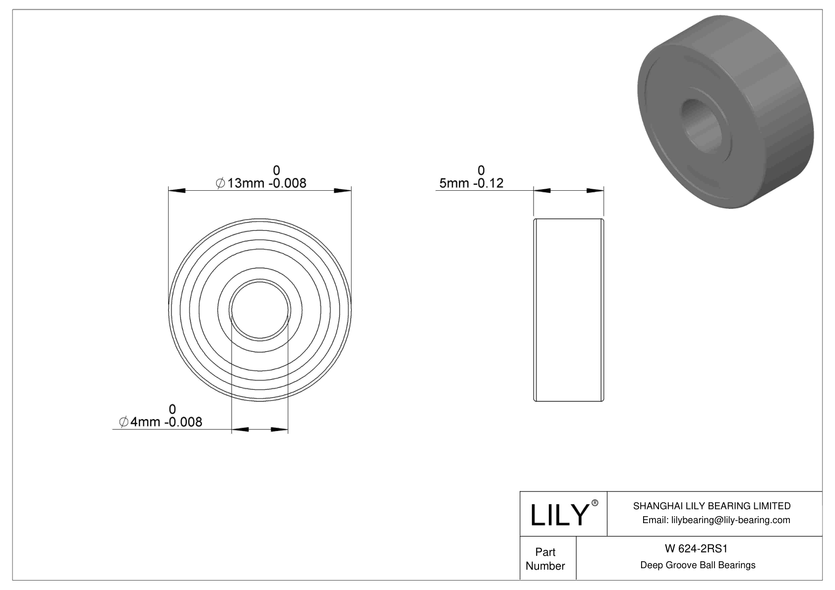 W 624-2RS1 Stainless Steel Deep Groove Ball Bearings cad drawing