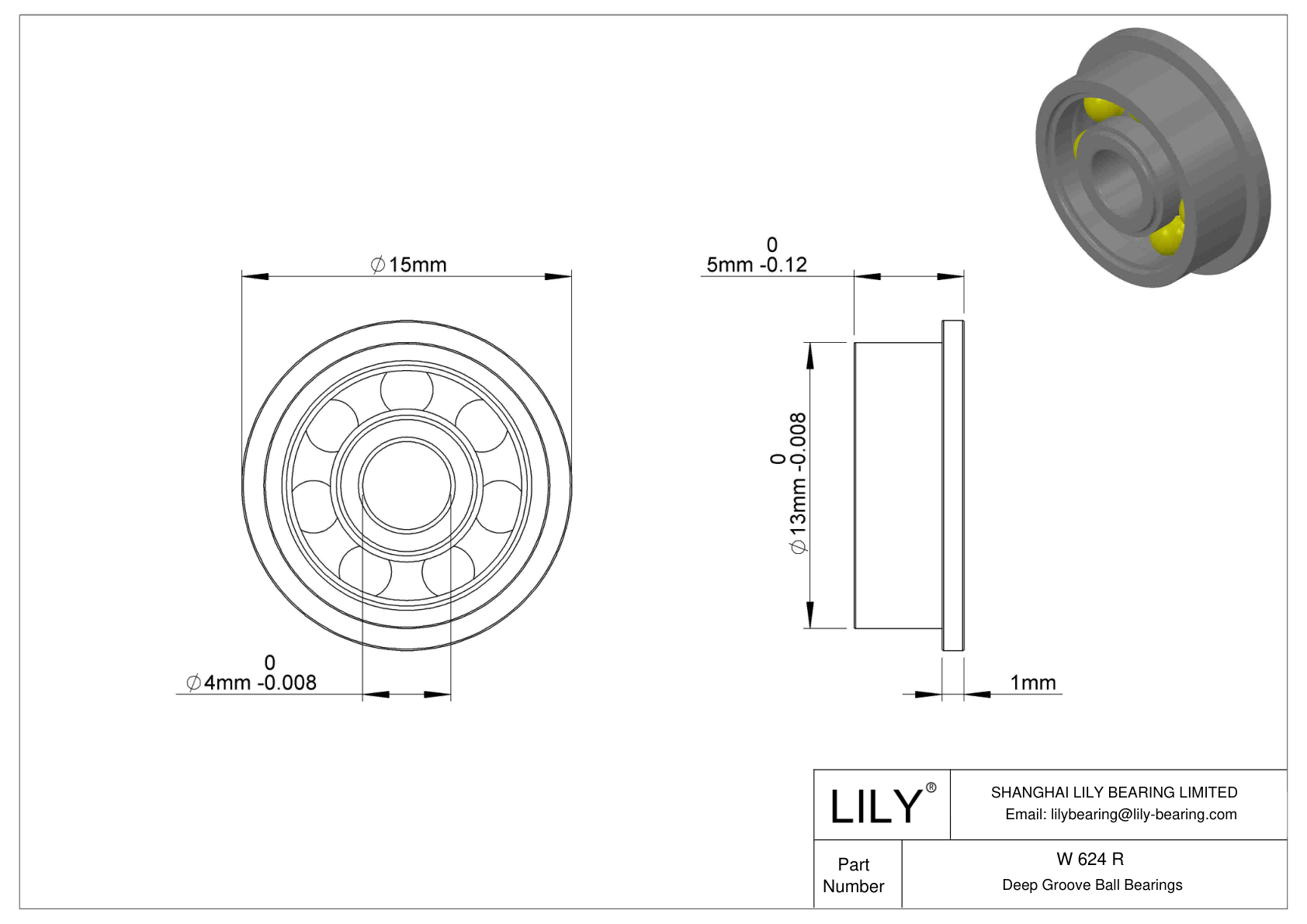 W 624 R Flanged Ball Bearings cad drawing