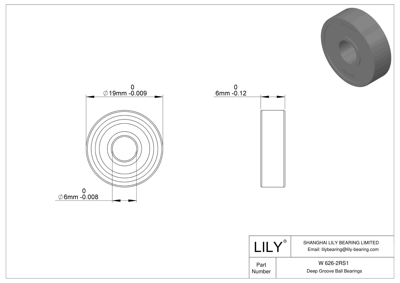 W 626-2RS1 不锈钢深沟球轴承 cad drawing