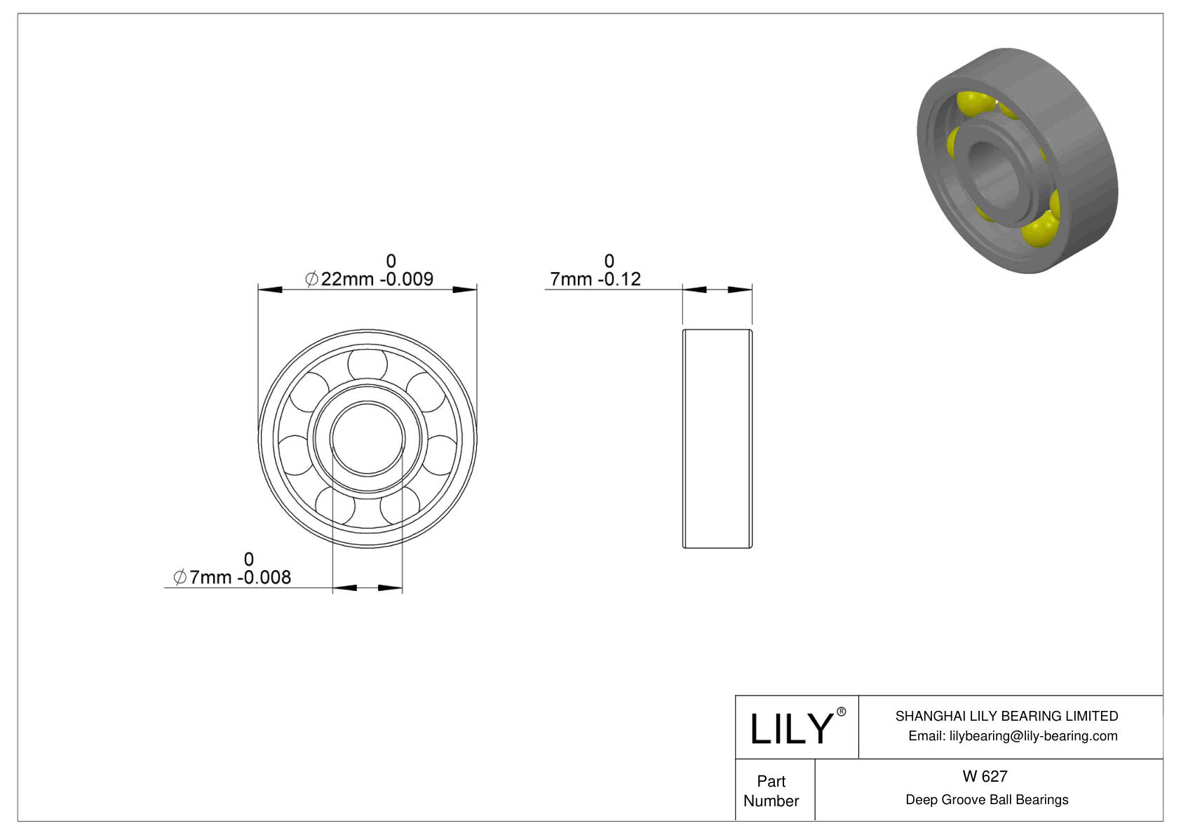 W 627/7 R-2Z Flanged Ball Bearings cad drawing