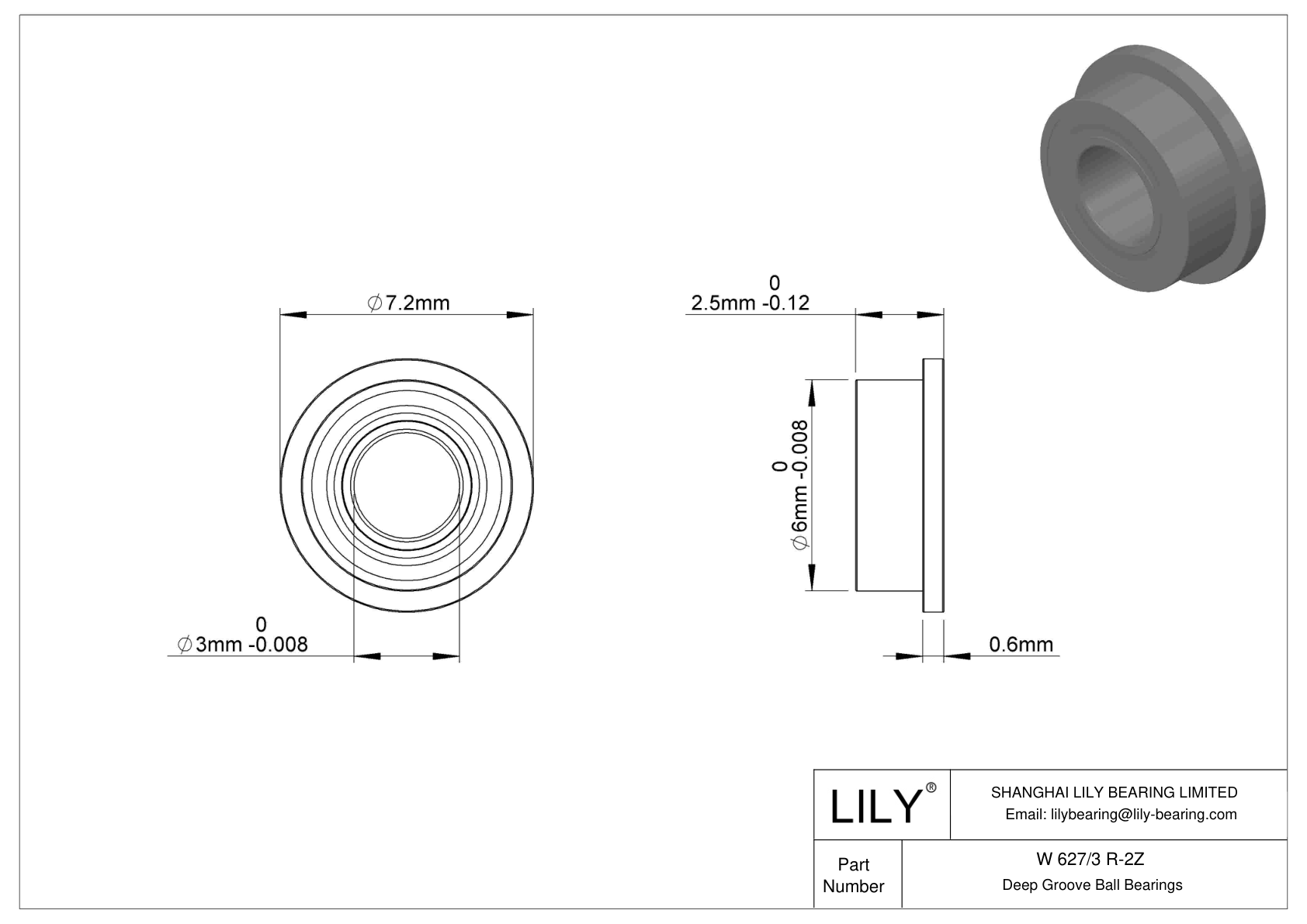 W 627/3 R-2Z Flanged Ball Bearings cad drawing
