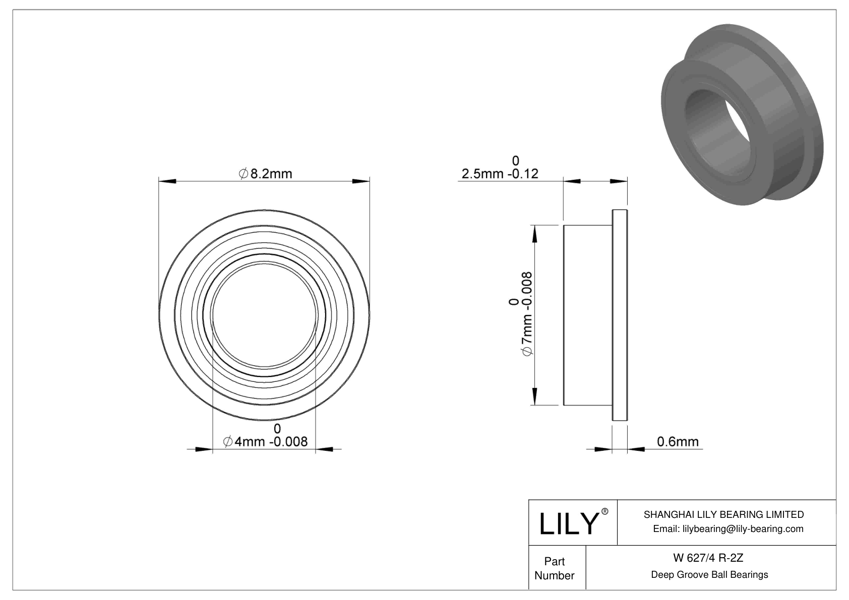 W 627/4 R-2Z Flanged Ball Bearings cad drawing