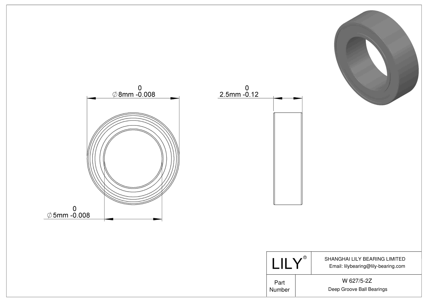 W 627/5-2Z Rodamientos rígidos de bolas de acero inoxidable cad drawing