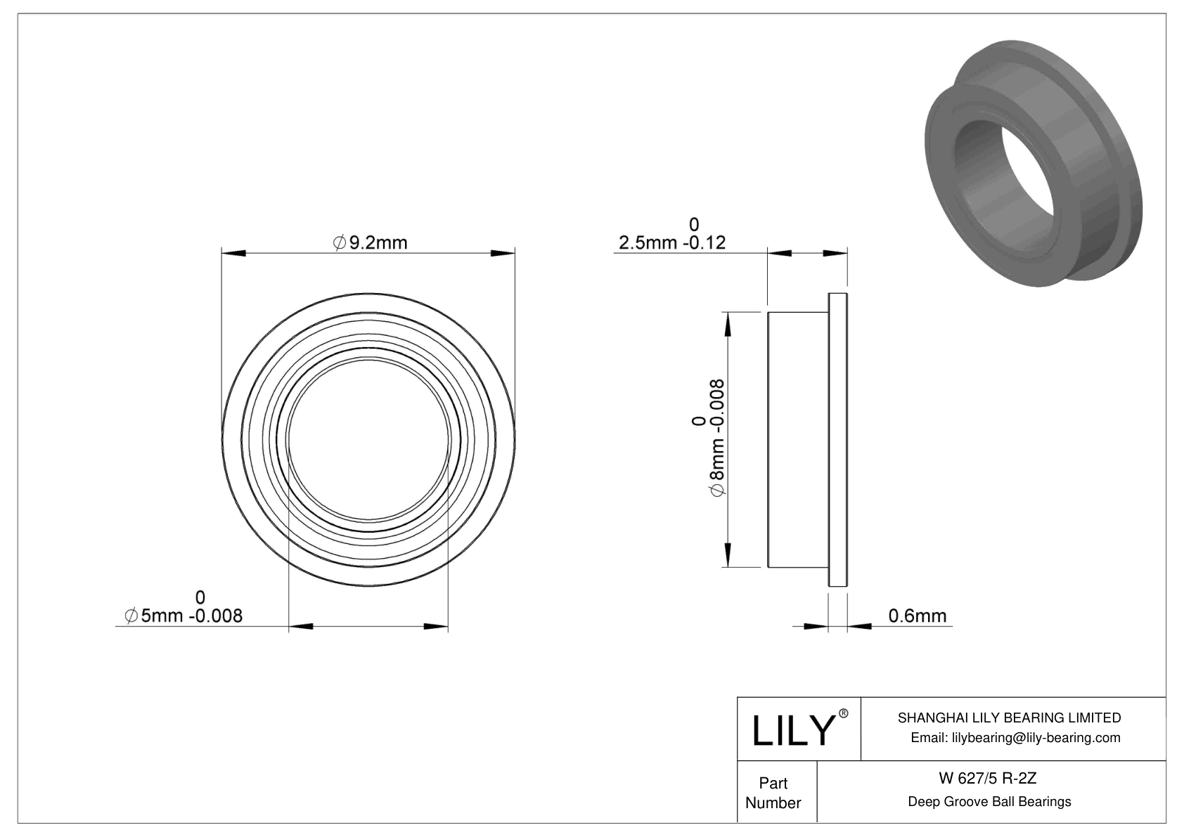W 627/5 R-2Z Flanged Ball Bearings cad drawing
