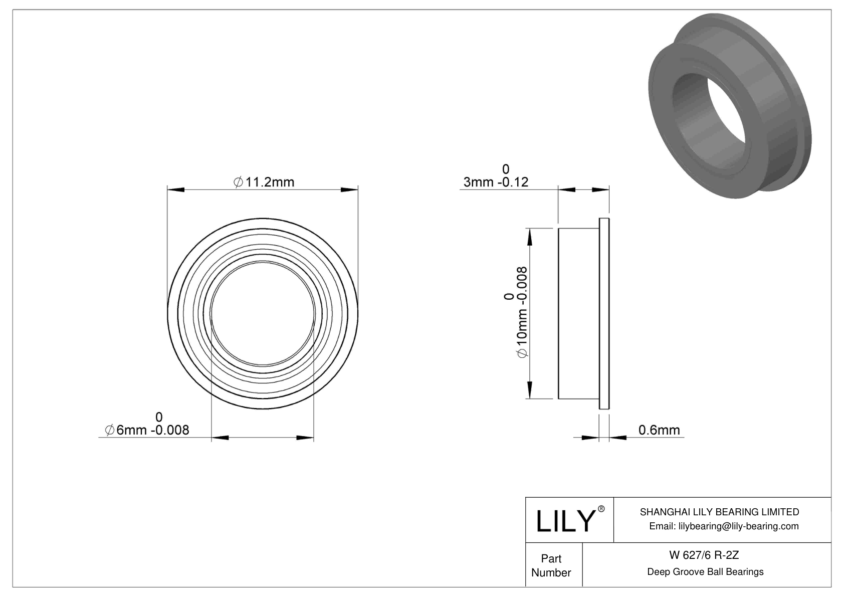 W 627/6 R-2Z Flanged Ball Bearings cad drawing