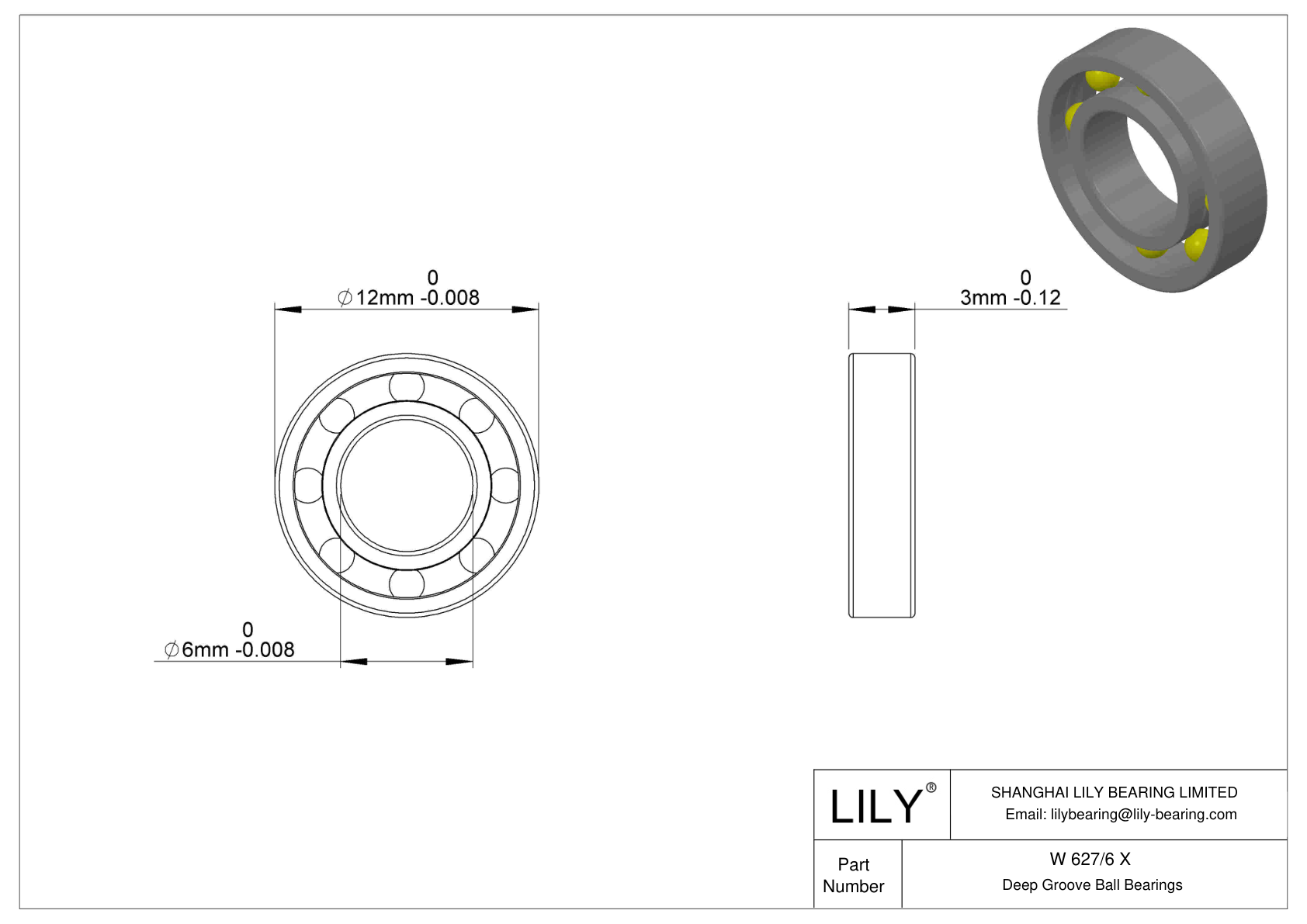 W 627/6 X Stainless Steel Deep Groove Ball Bearings cad drawing