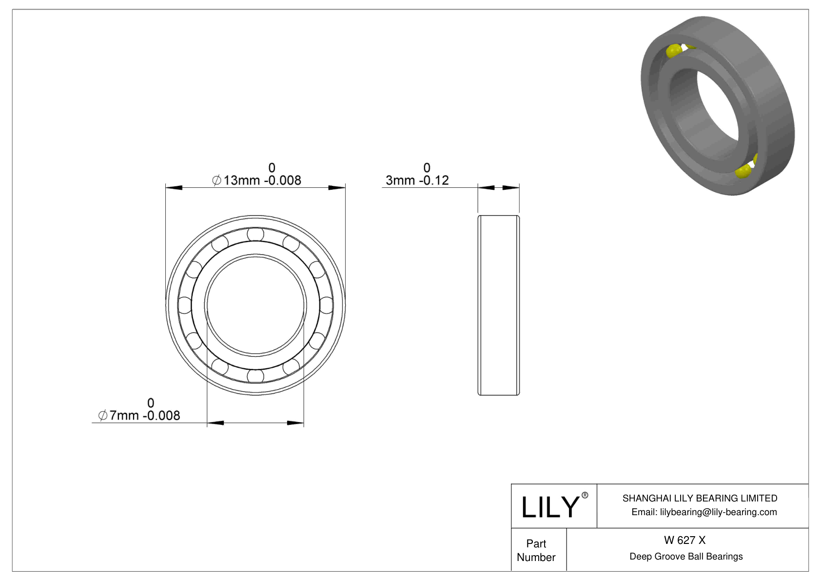 W 627 X Stainless Steel Deep Groove Ball Bearings cad drawing