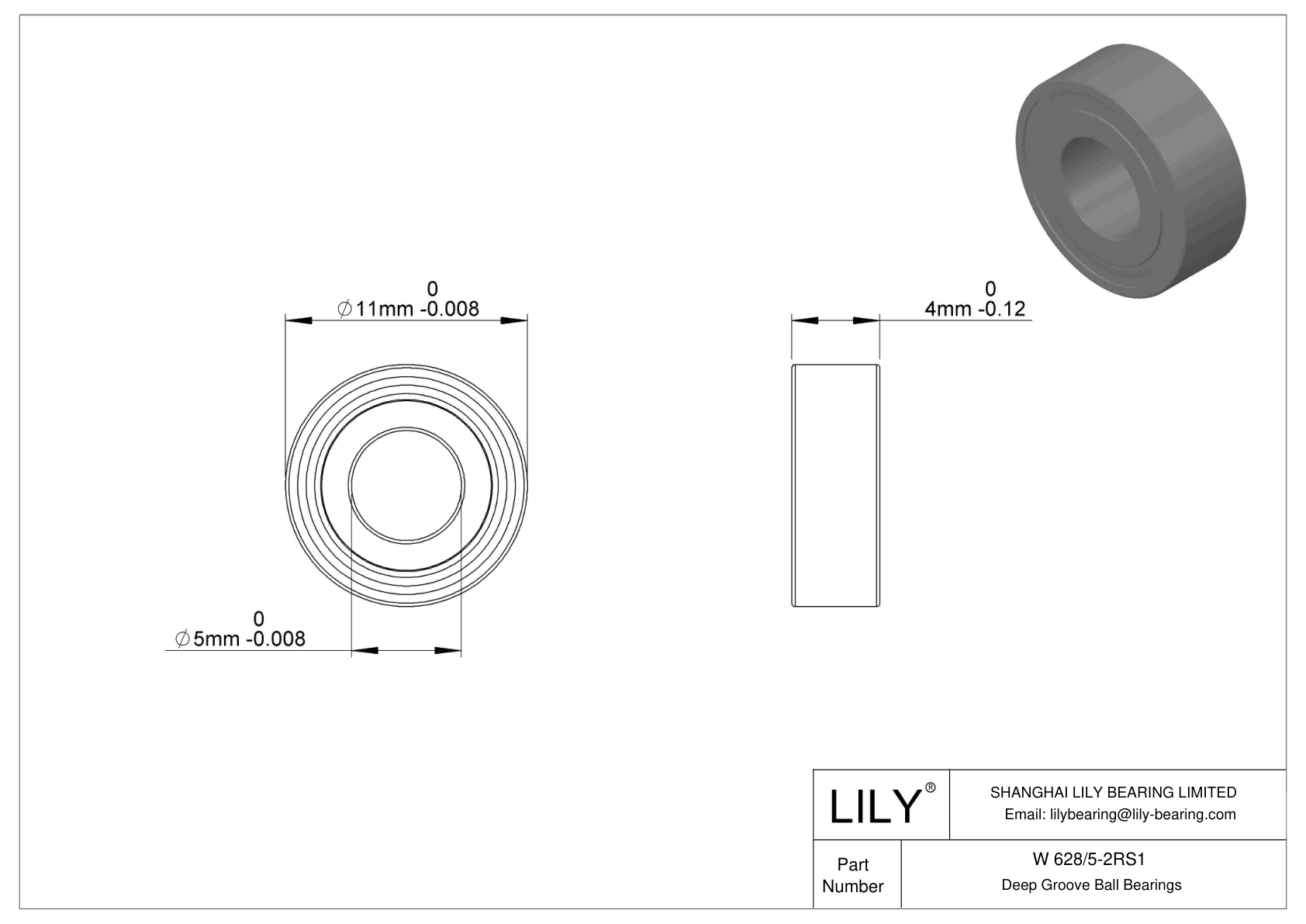 W 628/5-2RS1 Rodamientos rígidos de bolas de acero inoxidable cad drawing