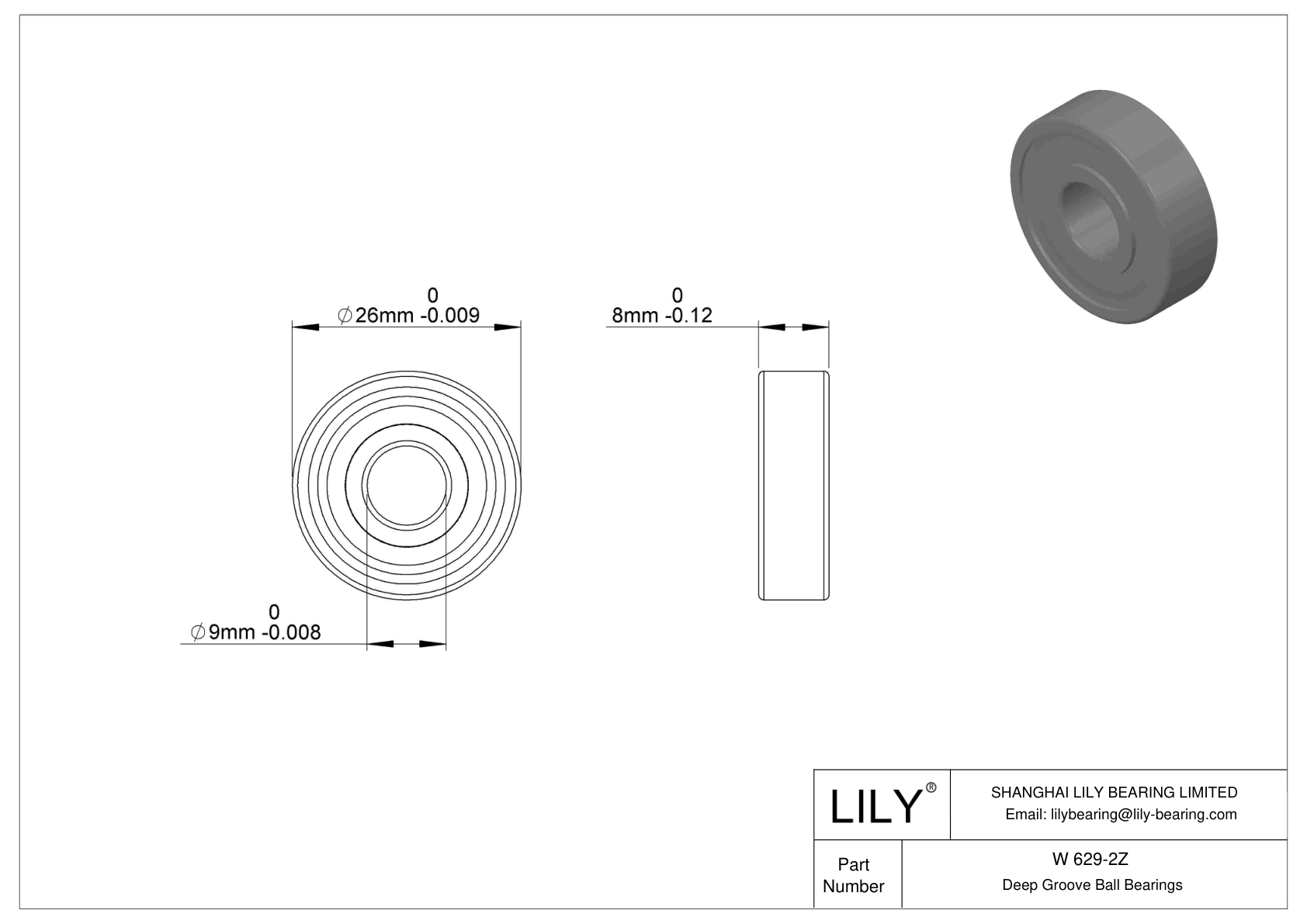 W 629-2Z Rodamientos rígidos de bolas de acero inoxidable cad drawing