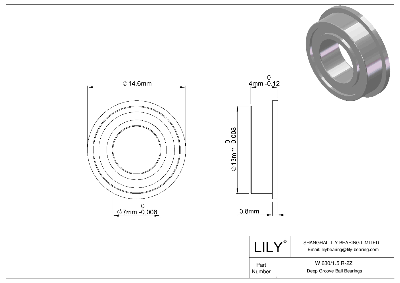 W 630/1.5 R-2Z Flanged Ball Bearings cad drawing