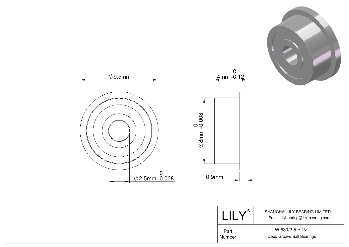 W 630/2.5 R-2Z Flanged Ball Bearings cad drawing