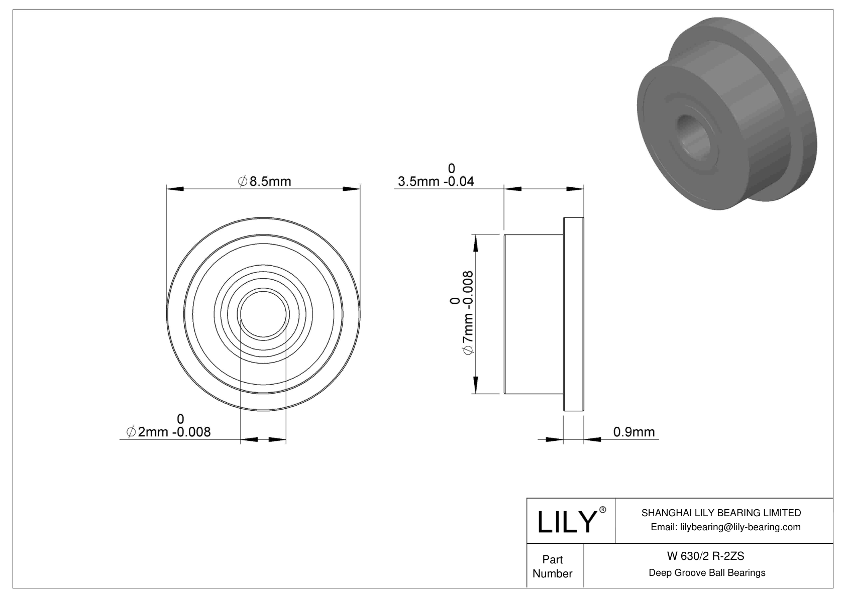 W 630/2 R-2ZS Flanged Ball Bearings cad drawing