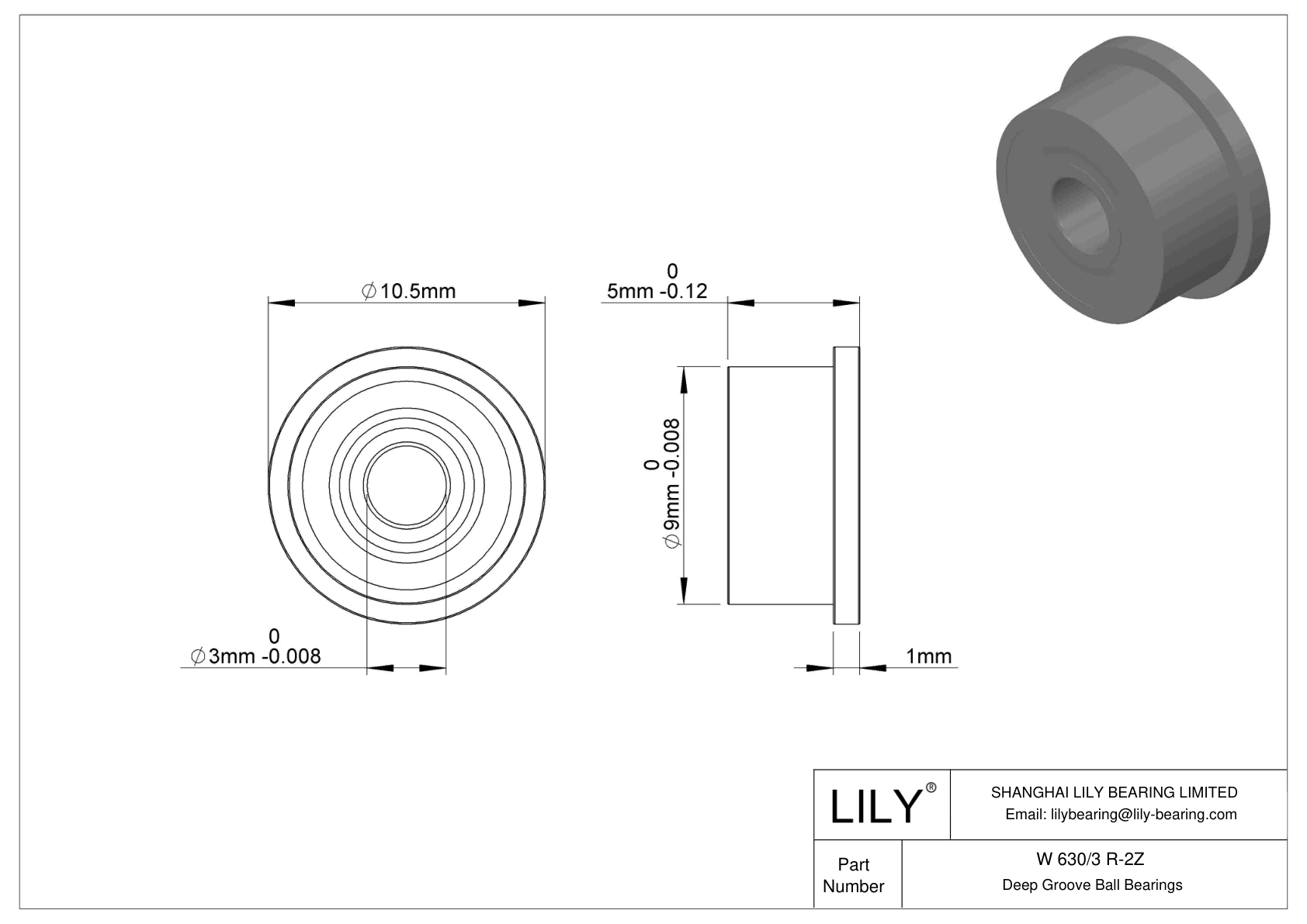 W 630/3 R-2Z Flanged Ball Bearings cad drawing